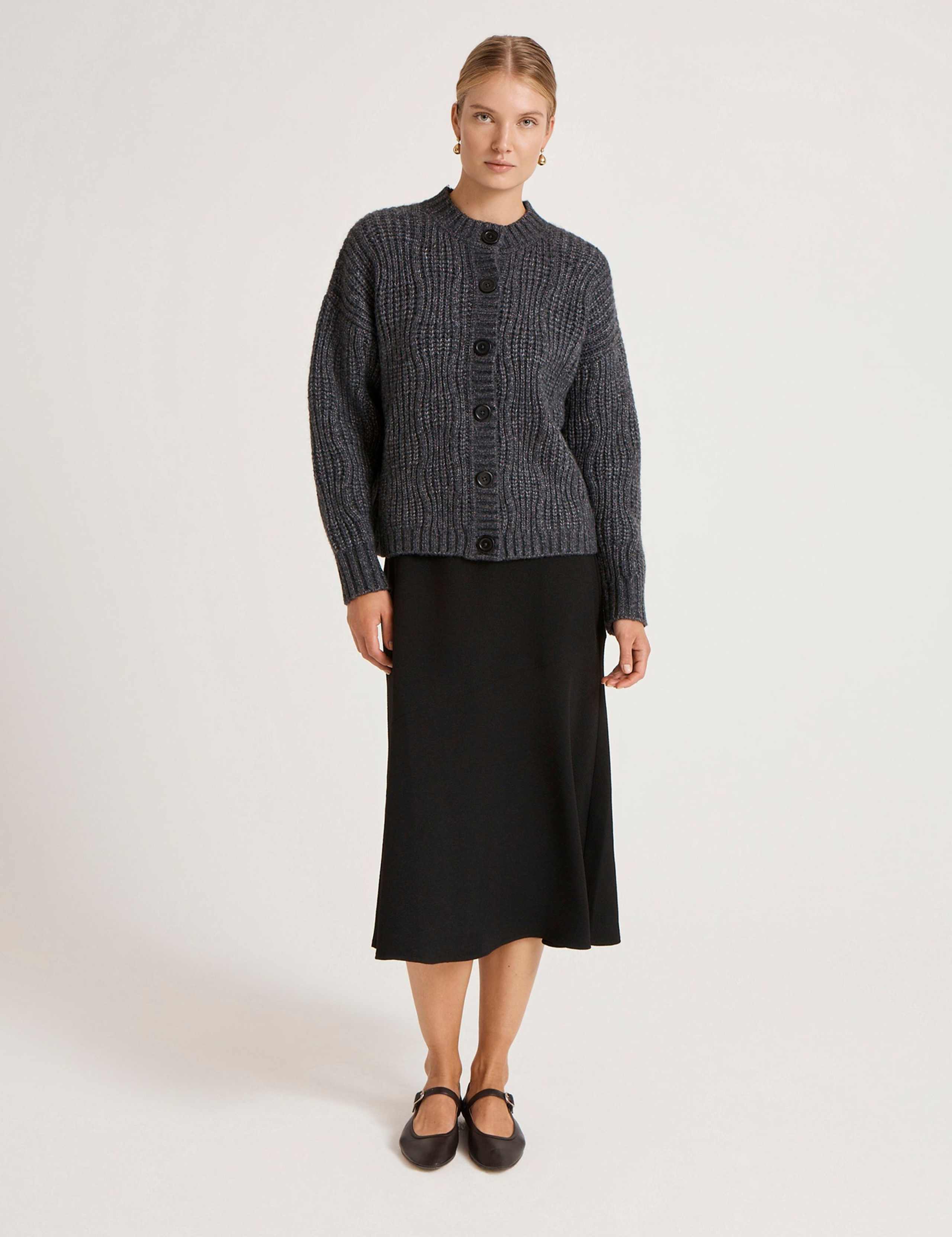 Ribbed Crew Neck Button Front Cardigan 4 of 4