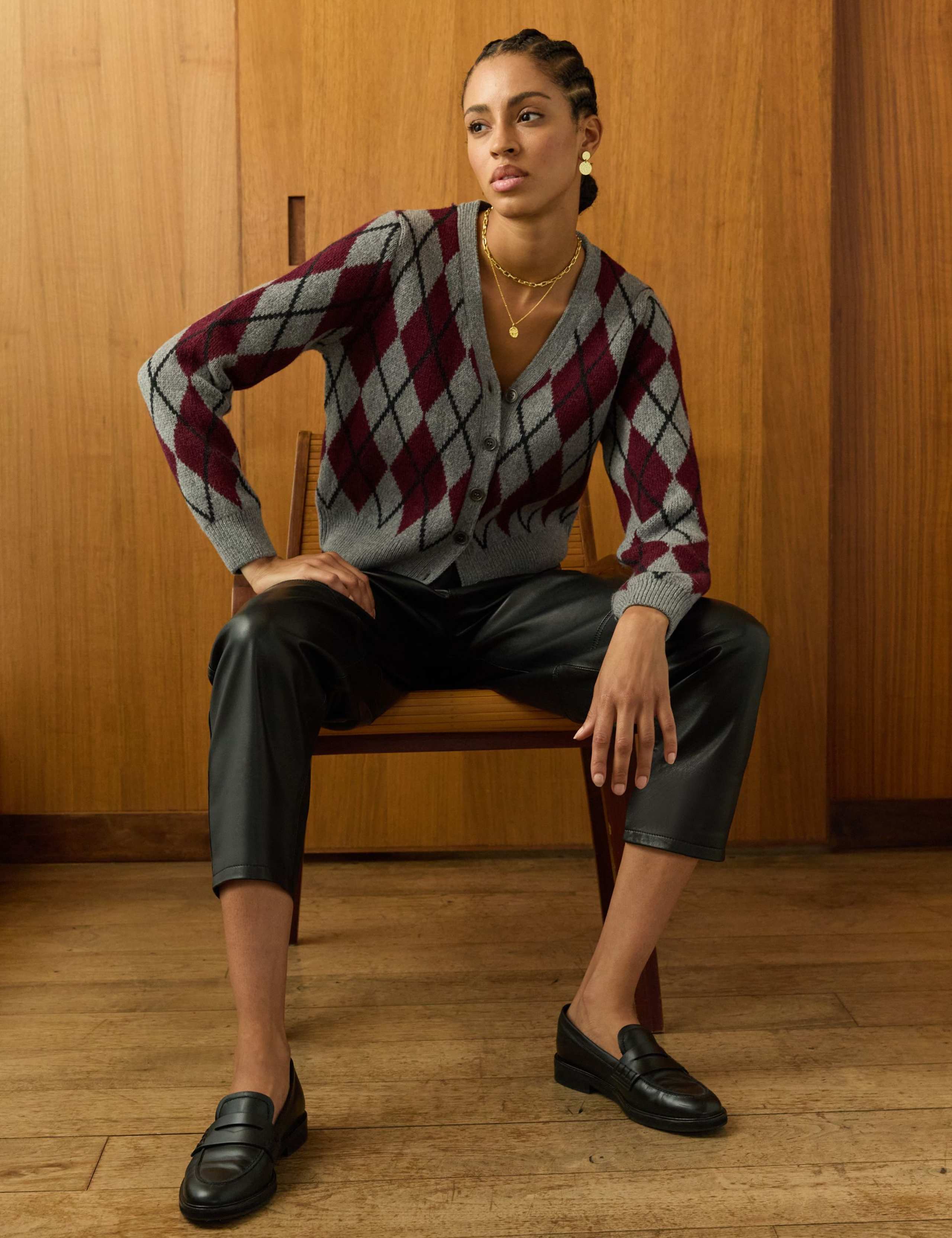 Wool Rich V-Neck Argyle Cardigan 5 of 6