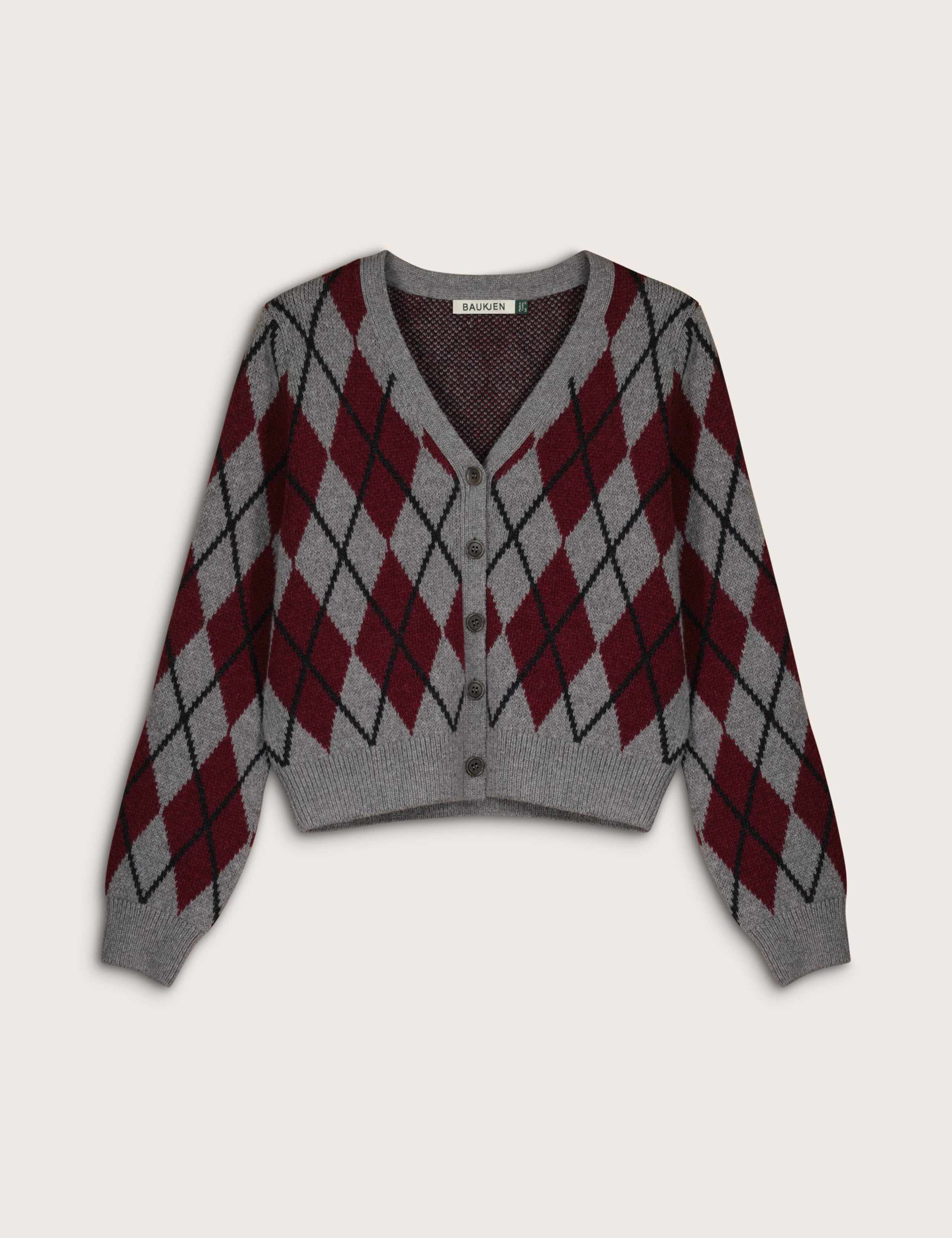 Wool Rich V-Neck Argyle Cardigan 2 of 6