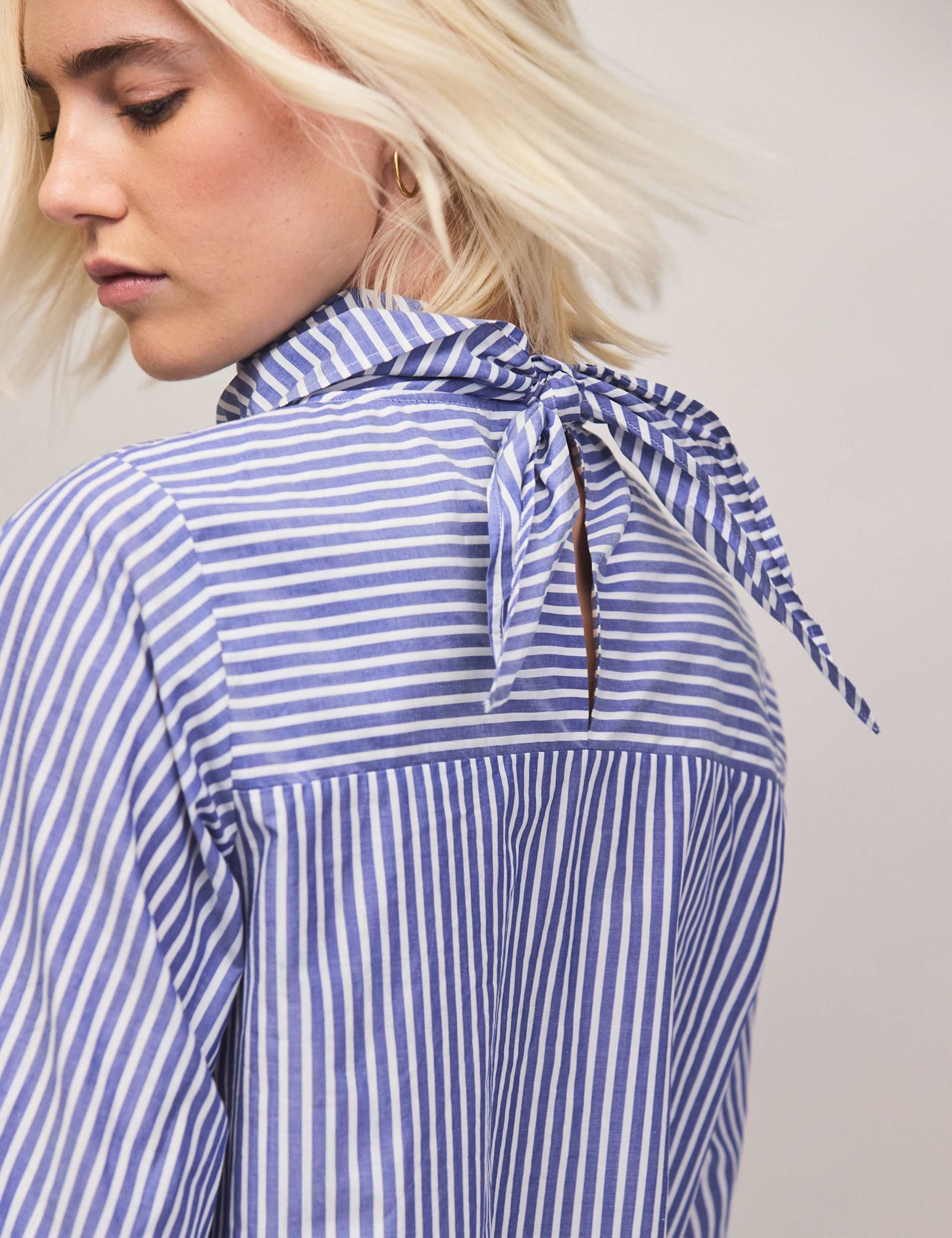 Pure Cotton Striped Scarf Neck Blouse 6 of 6