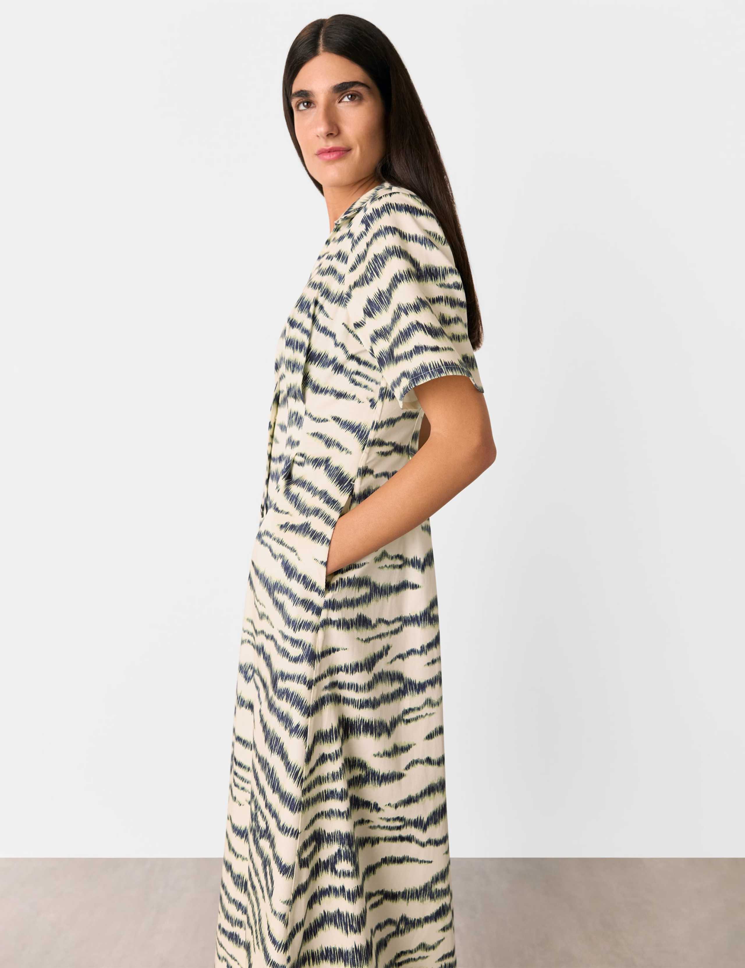 Cotton Blend Animal Print Midi Shirt Dress 3 of 4