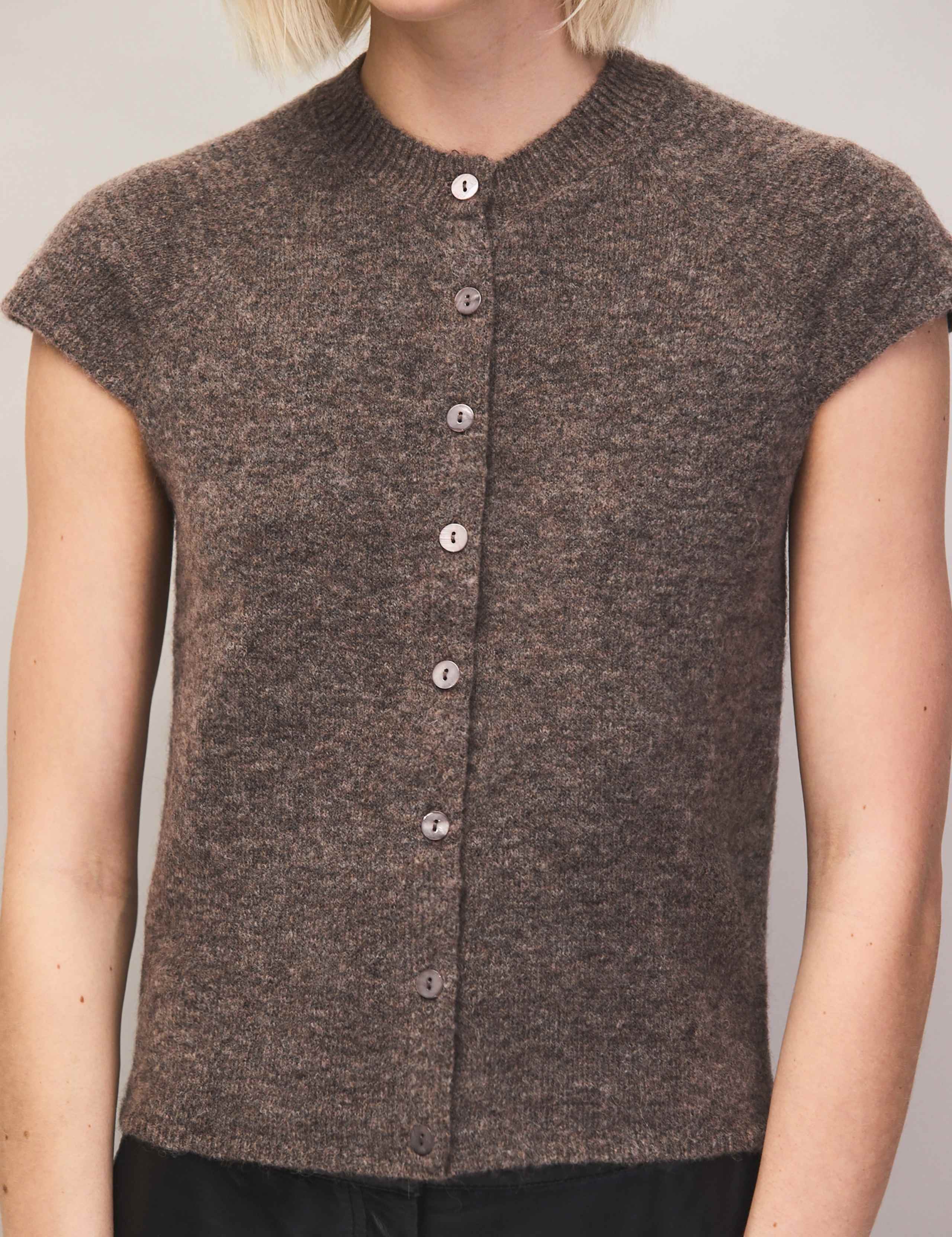 Alpaca Blend Crew Neck Button Through Top 3 of 4