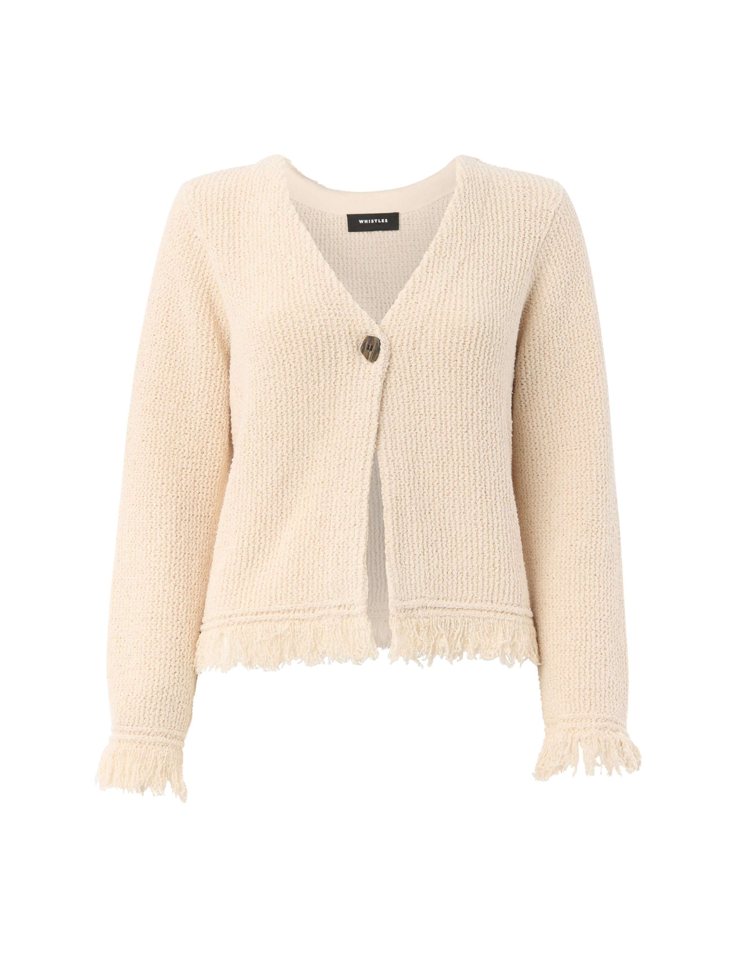 Cotton Rich V-Neck Fringe Cardigan 2 of 4