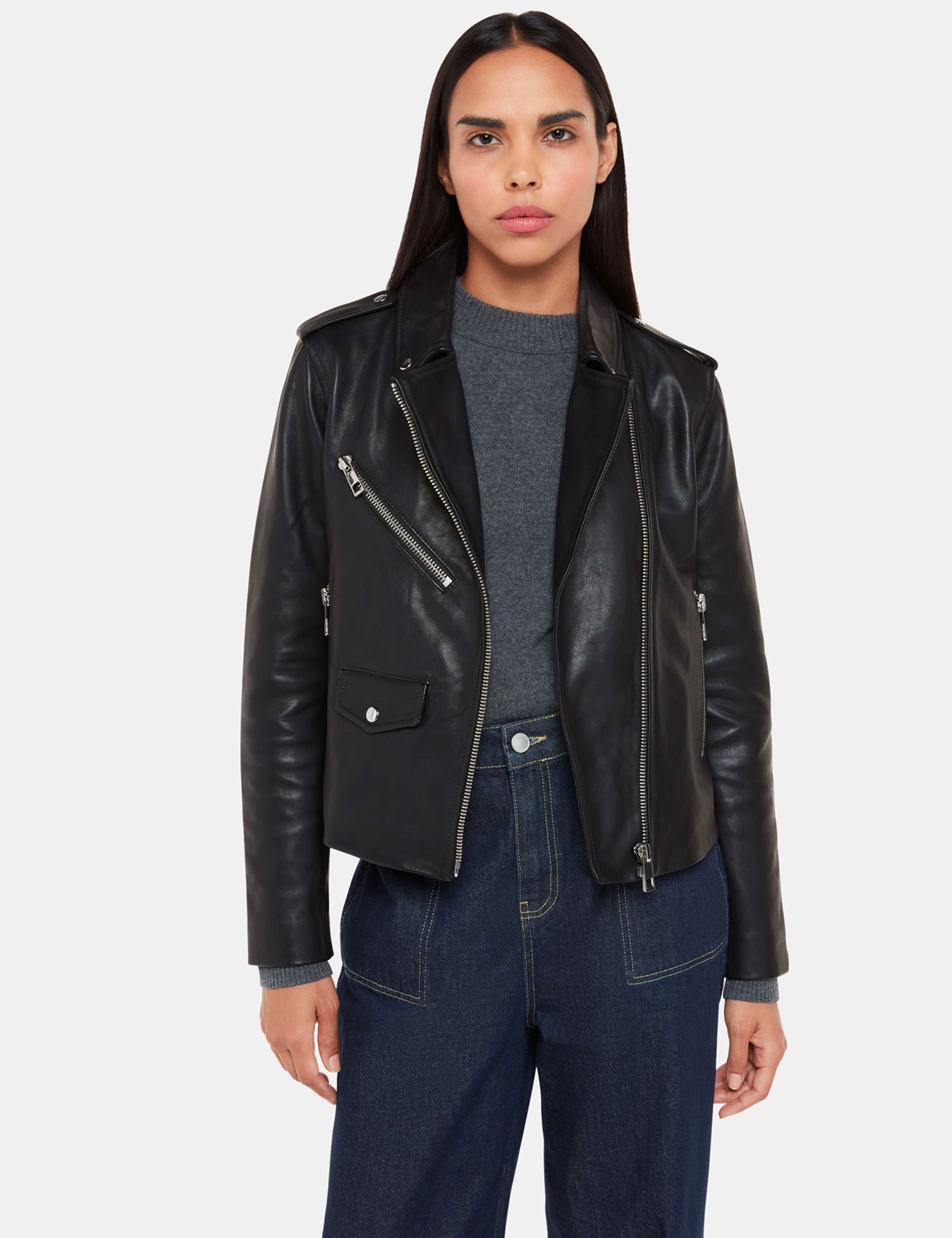 Agnes Leather Cropped Biker Jacket 1 of 4