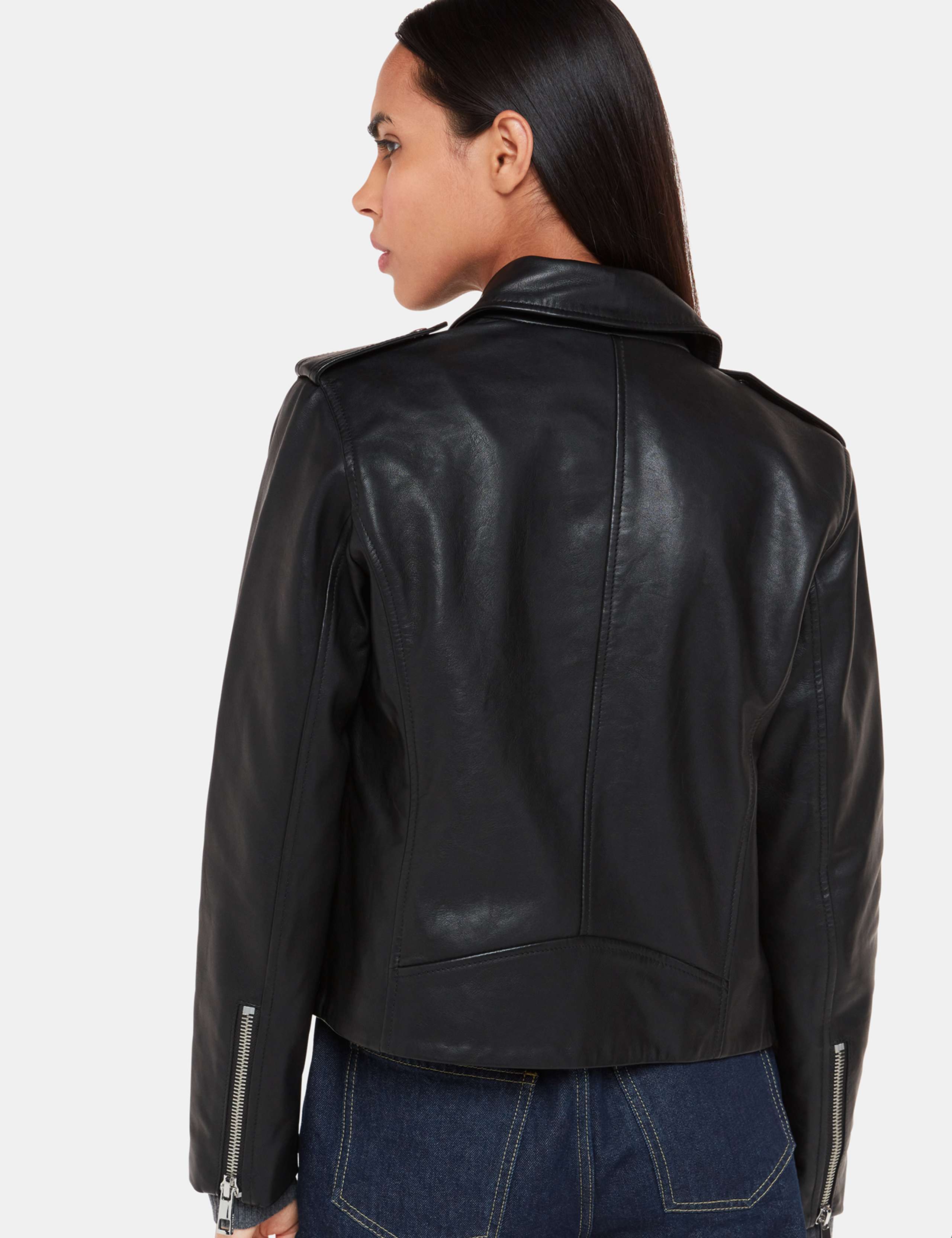 Agnes Leather Cropped Biker Jacket 3 of 4