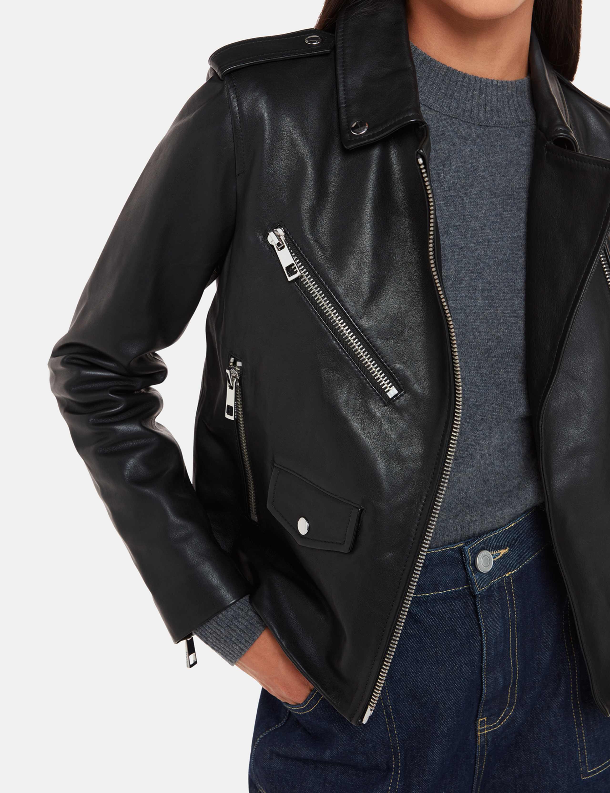 Agnes Leather Cropped Biker Jacket 4 of 4