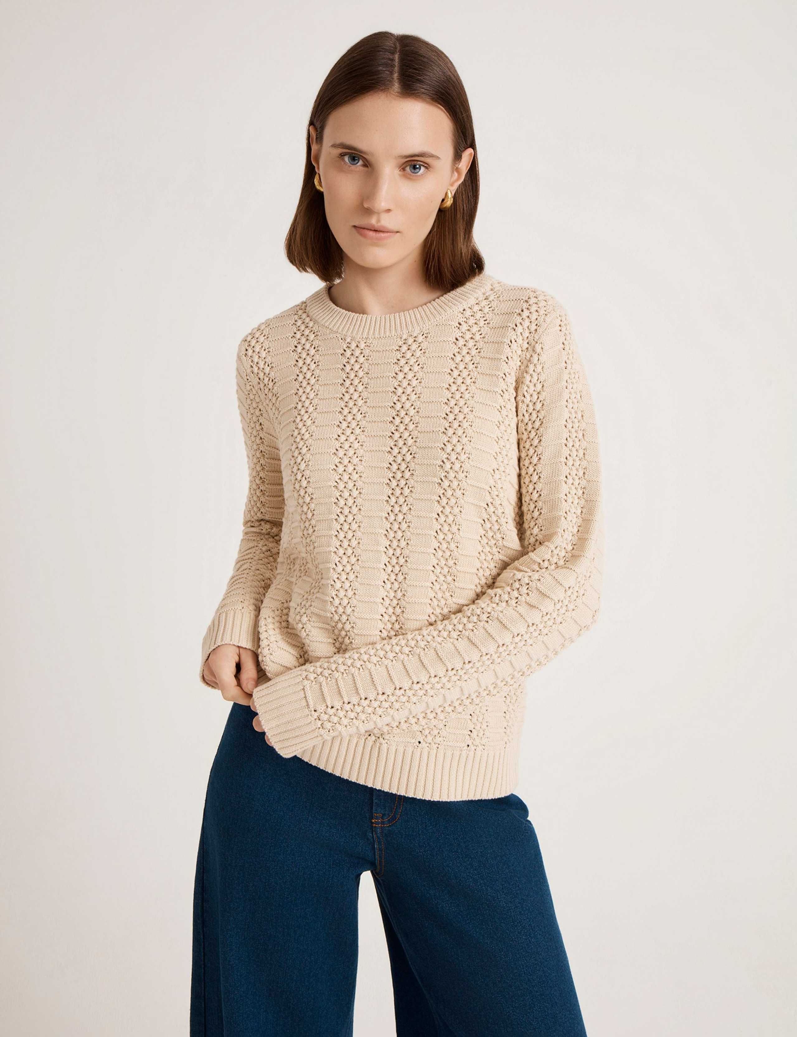 Pure Cotton Textured Crew Neck Jumper 2 of 4