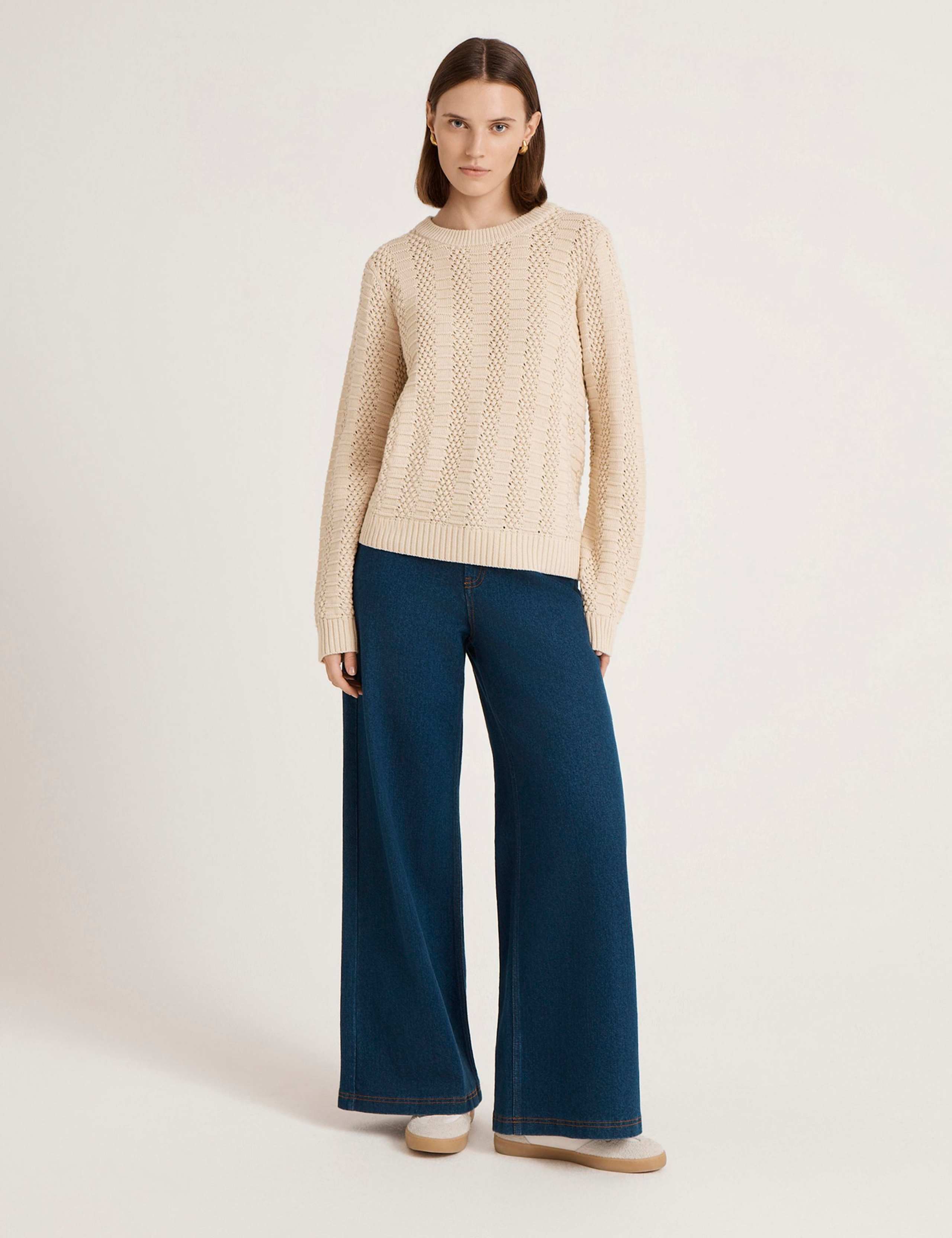 Pure Cotton Textured Crew Neck Jumper 3 of 4