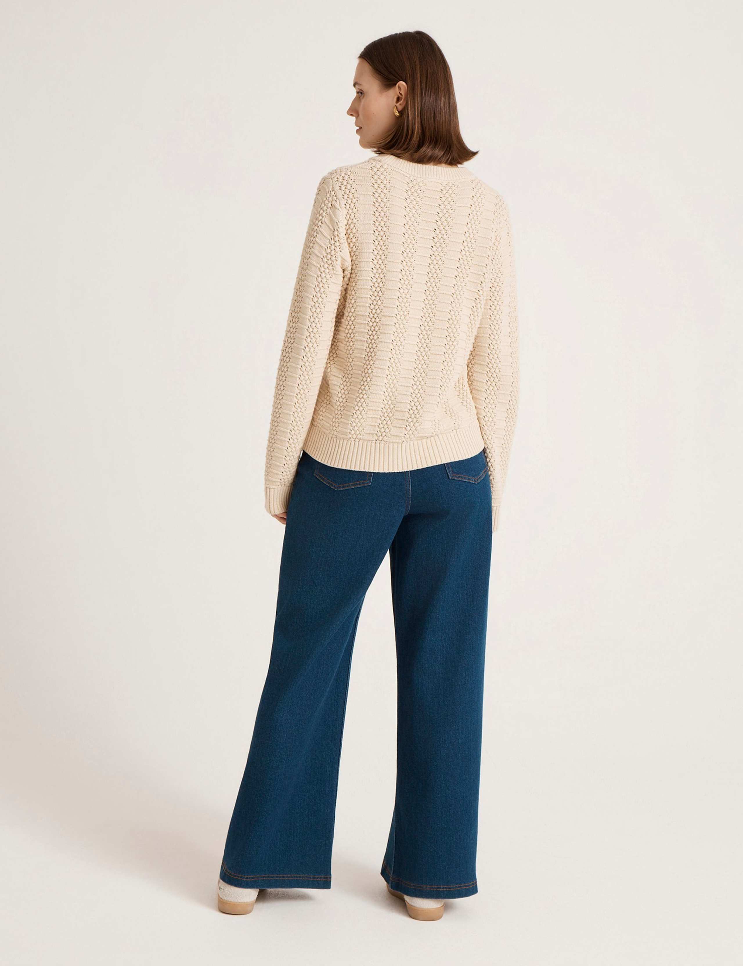 Pure Cotton Textured Crew Neck Jumper 4 of 4