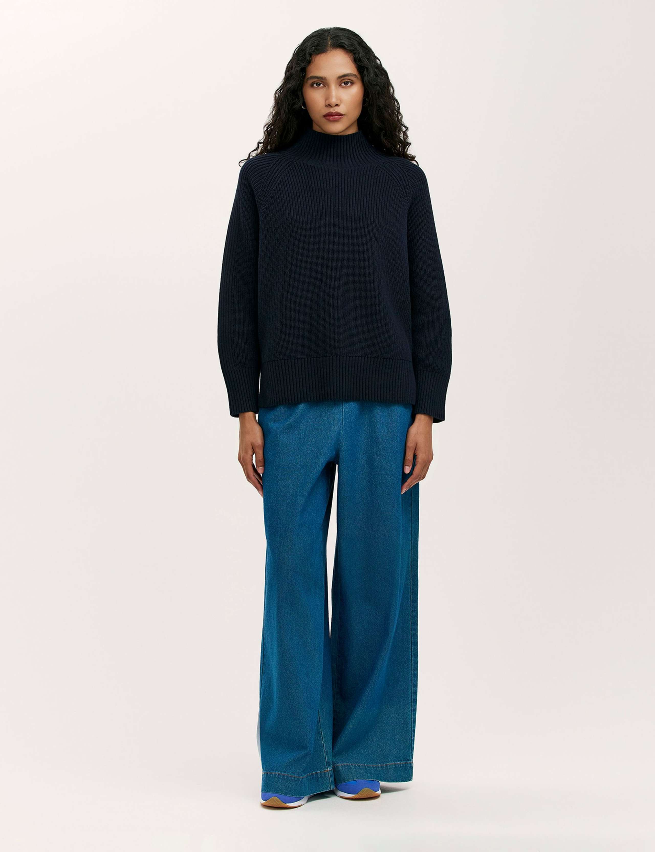 Cotton Rich Ribbed Funnel Neck Jumper 2 of 4