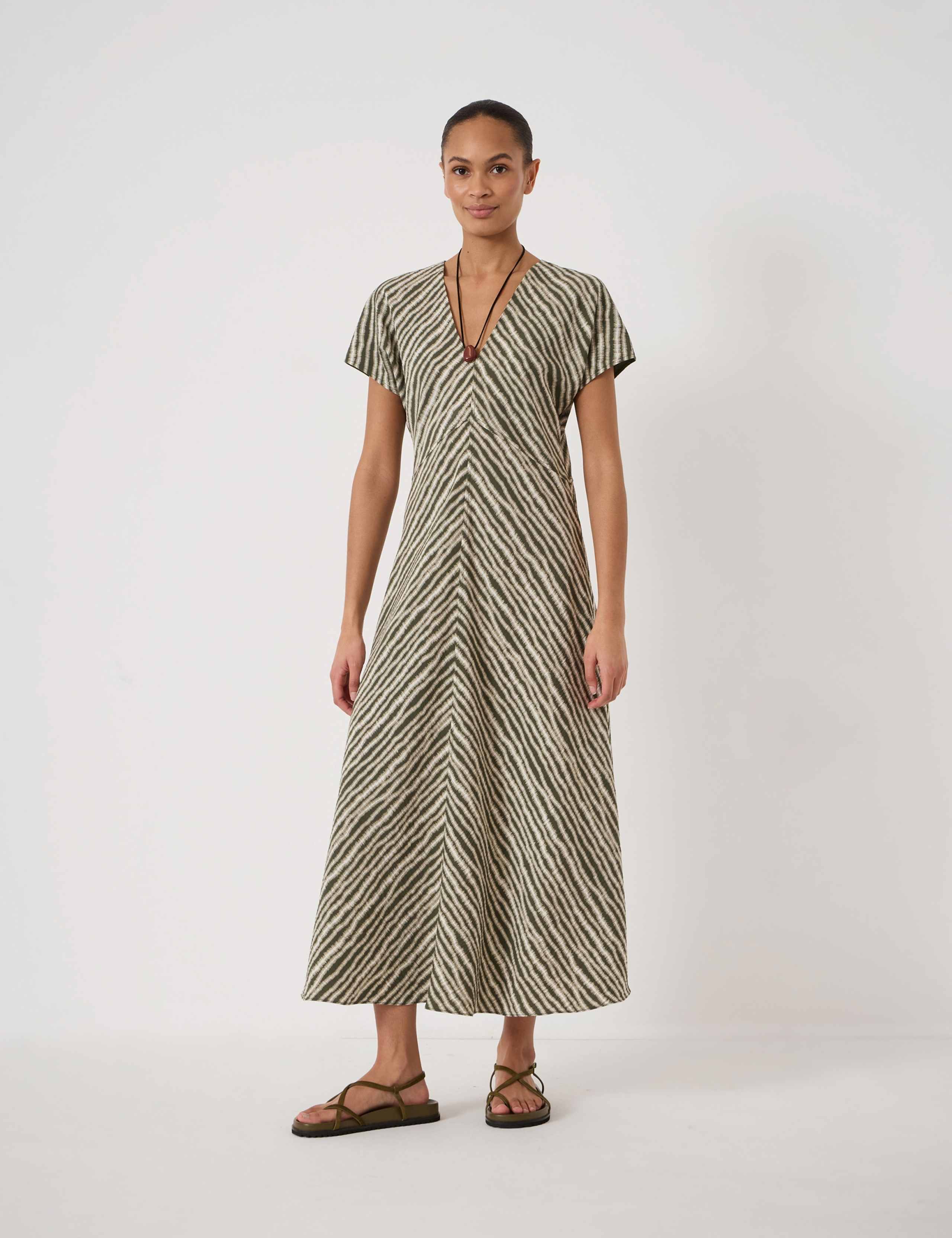 Striped Textured V-Neck Maxi Tea Dress 1 of 5