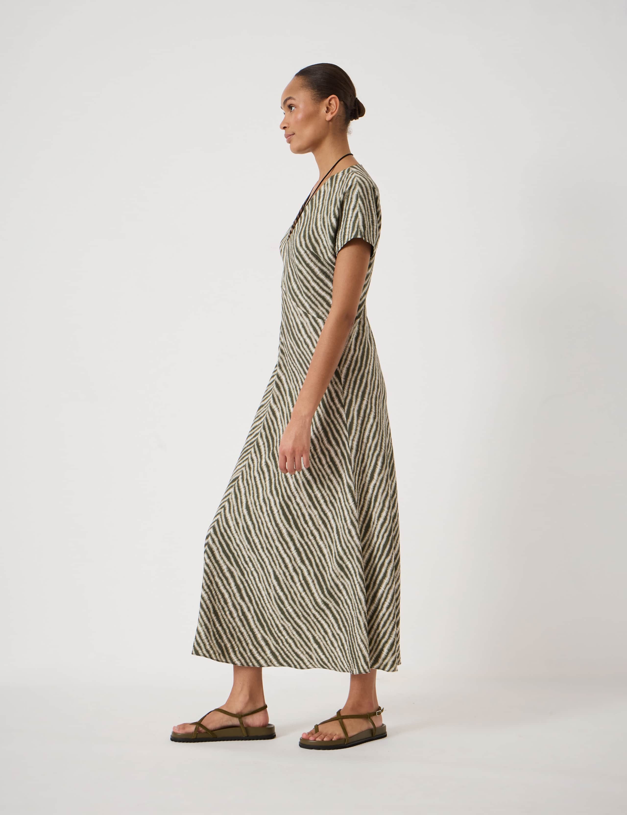 Striped Textured V-Neck Maxi Tea Dress 3 of 5