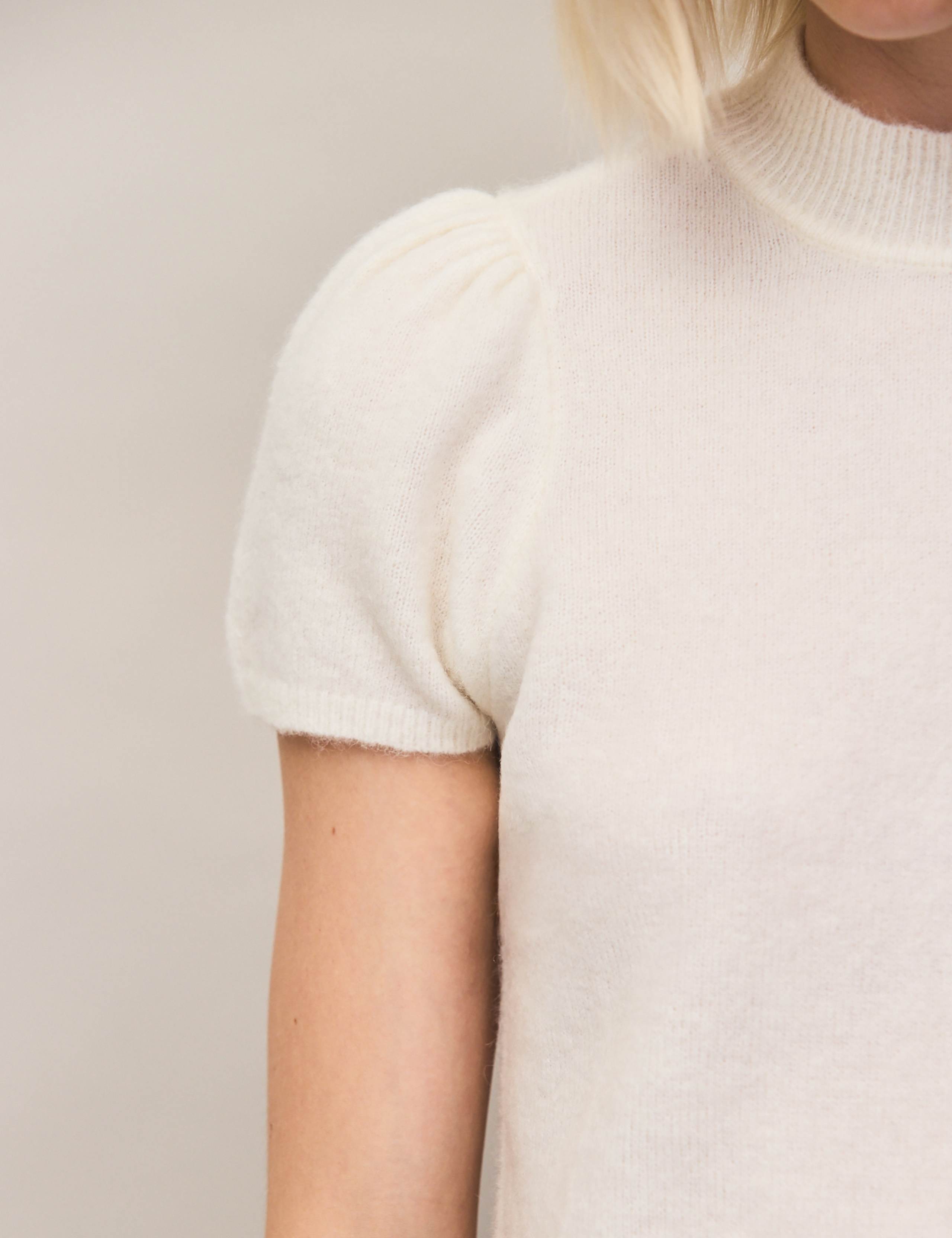 Alpaca & Wool Blend Puff Sleeve Knitted Top 2 of 6