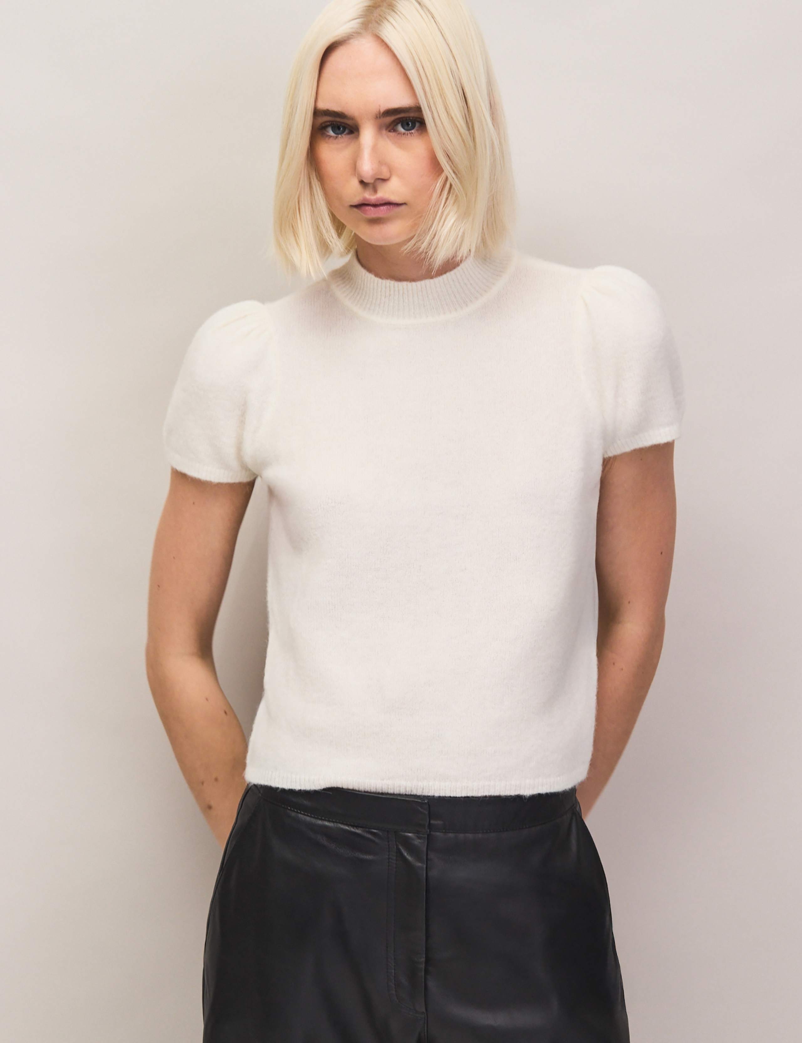 Alpaca & Wool Blend Puff Sleeve Knitted Top 5 of 6