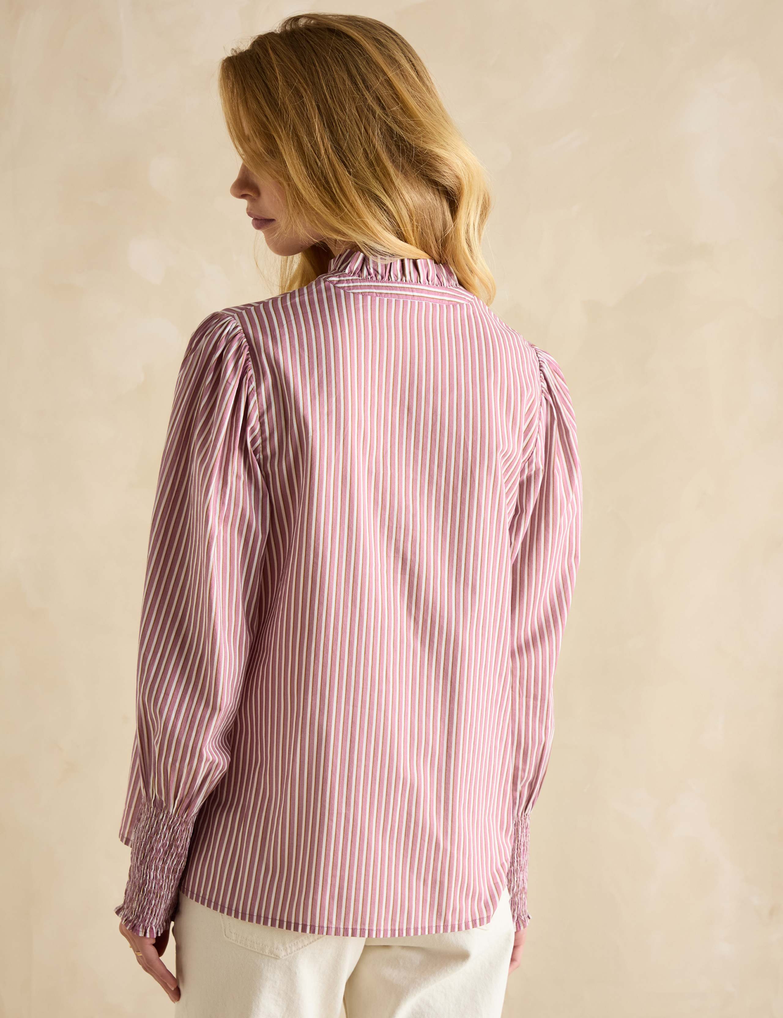 Pure Cotton Striped Frill Neck Blouse | Joules | M&S