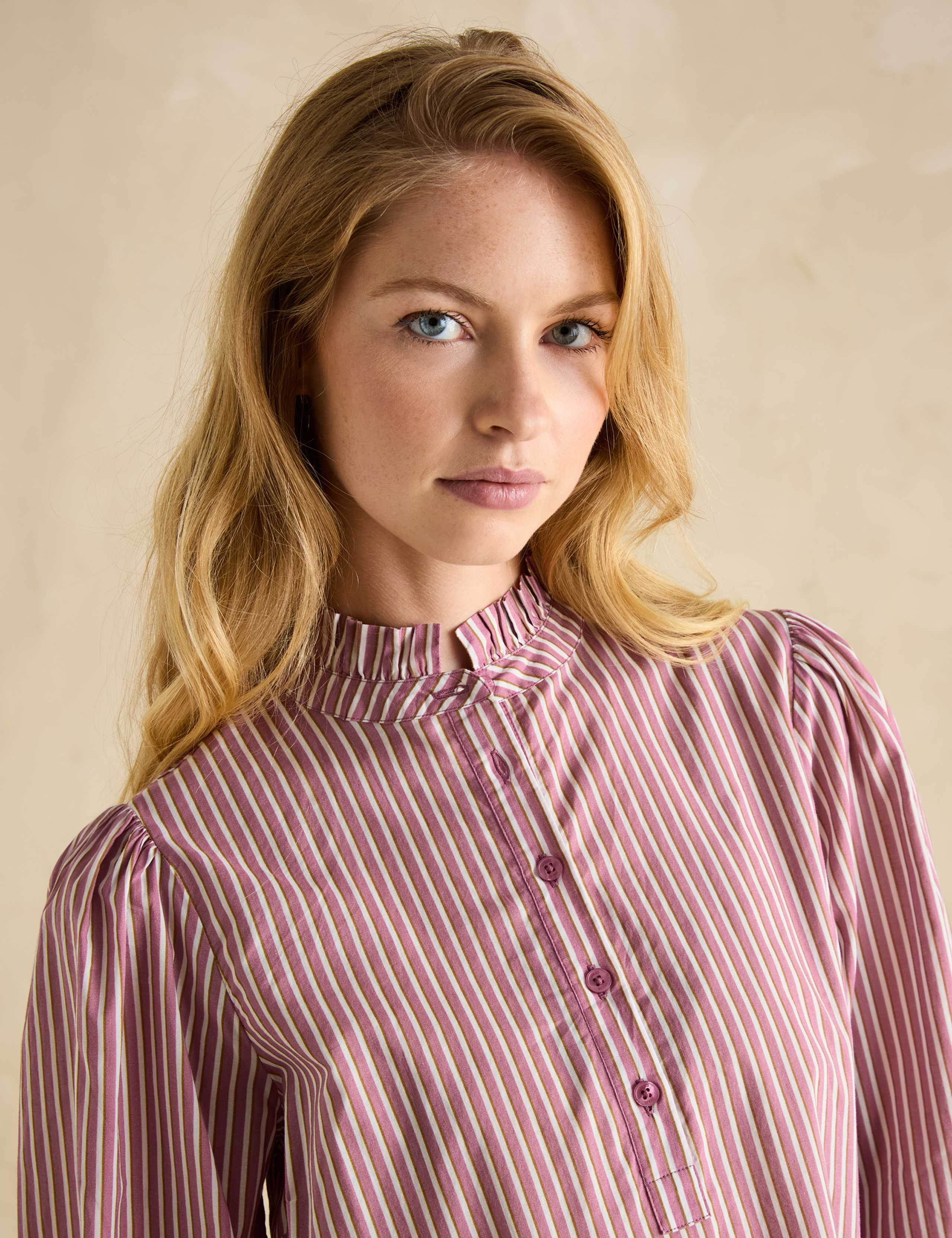 Pure Cotton Striped Frill Neck Blouse | Joules | M&S