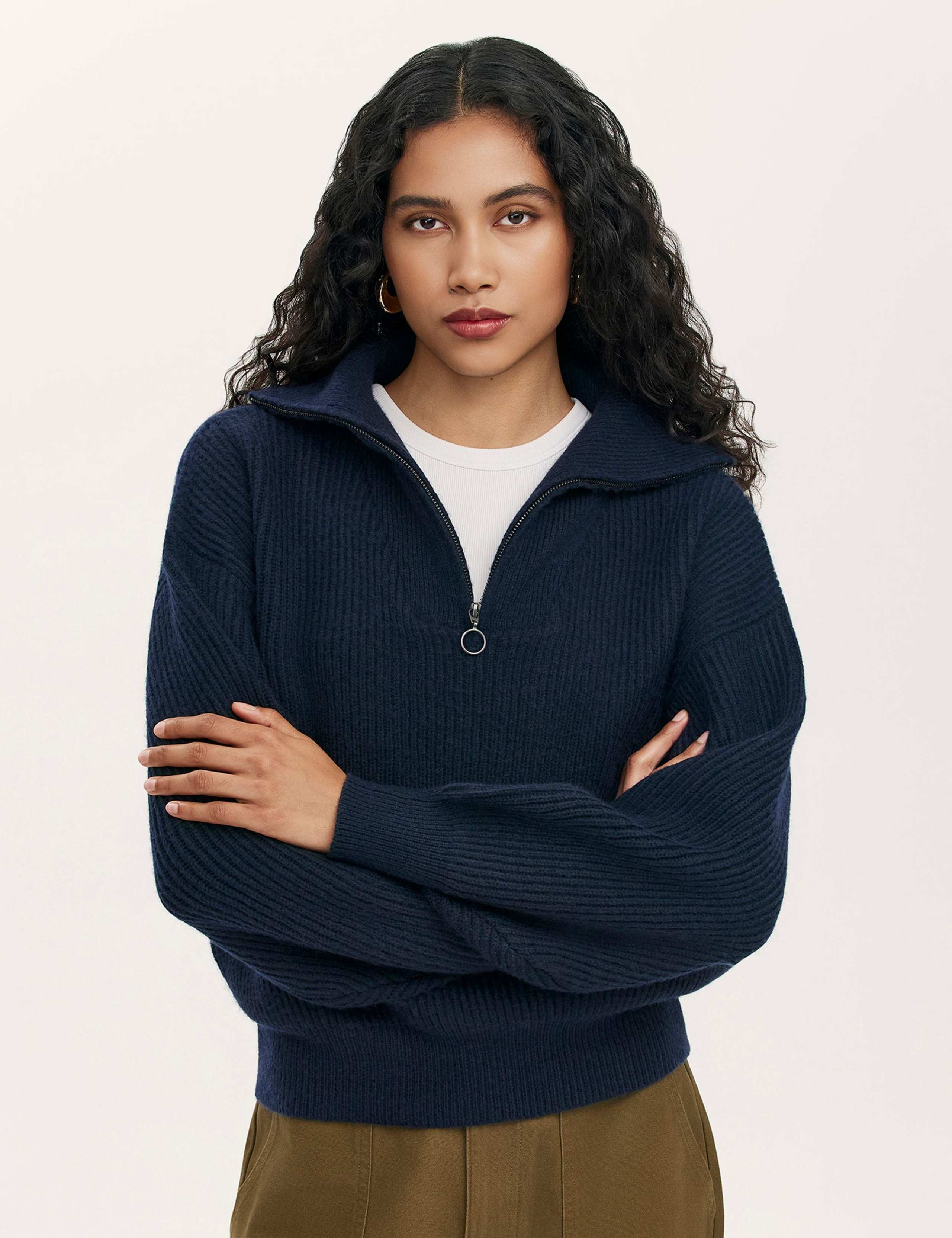 Ribbed Funnel Neck Half Zip Jumper 1 of 4