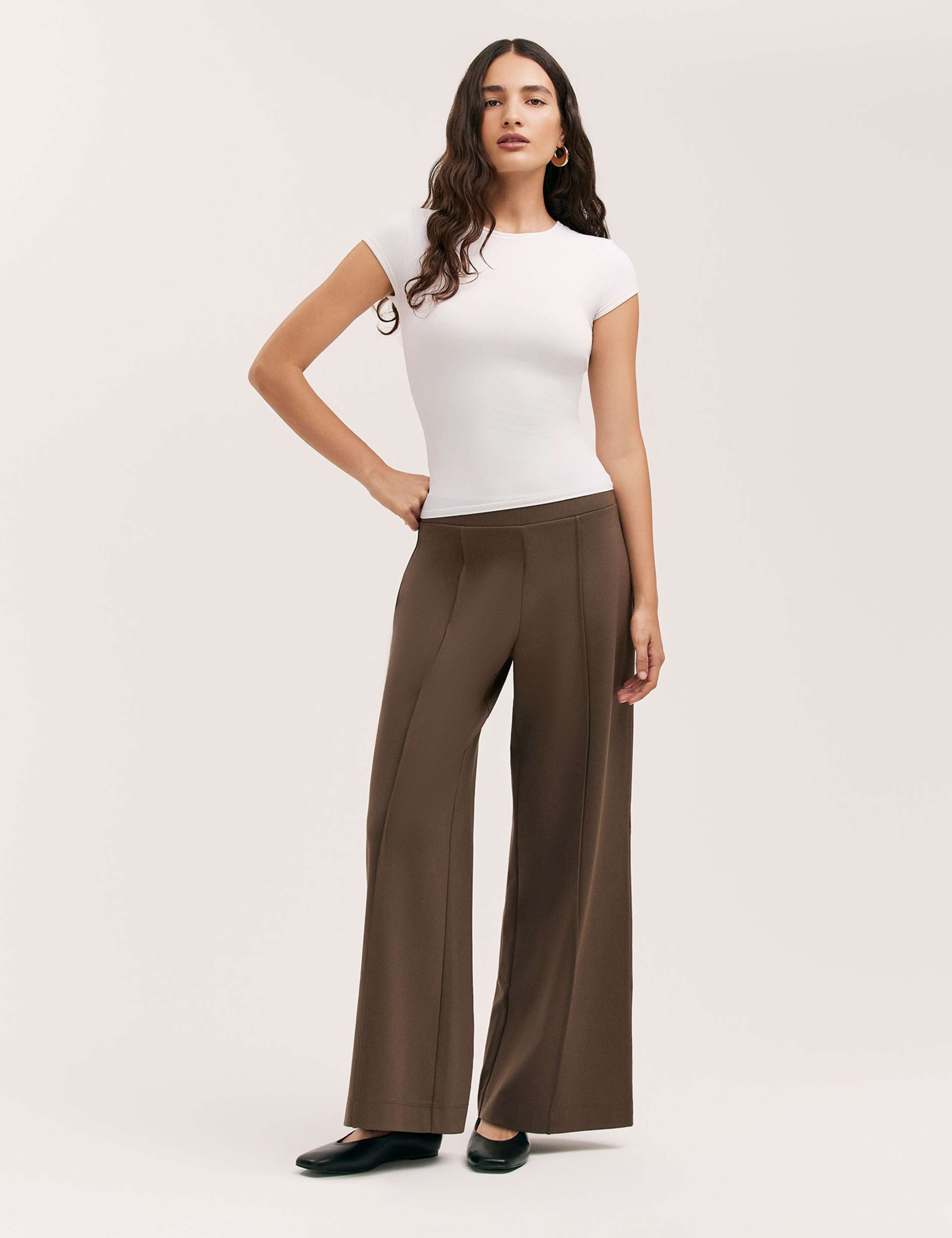 Jersey Elasticated Waist Wide Leg Trousers 1 of 4
