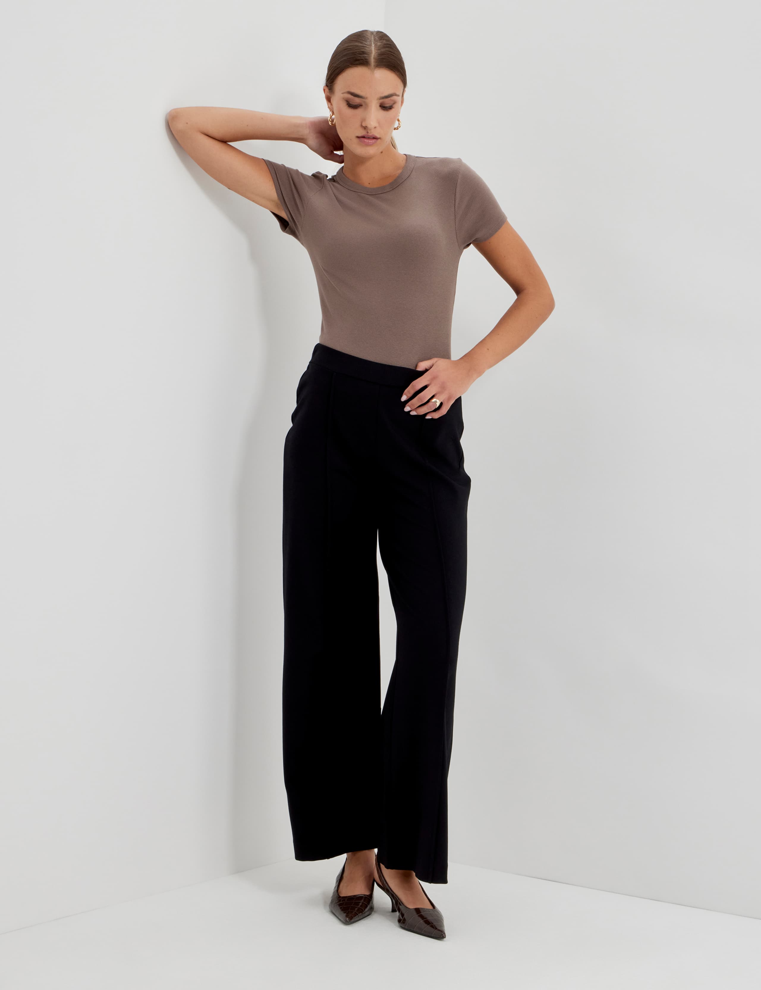 Jersey Elasticated Waist Wide Leg Trousers 8 of 10