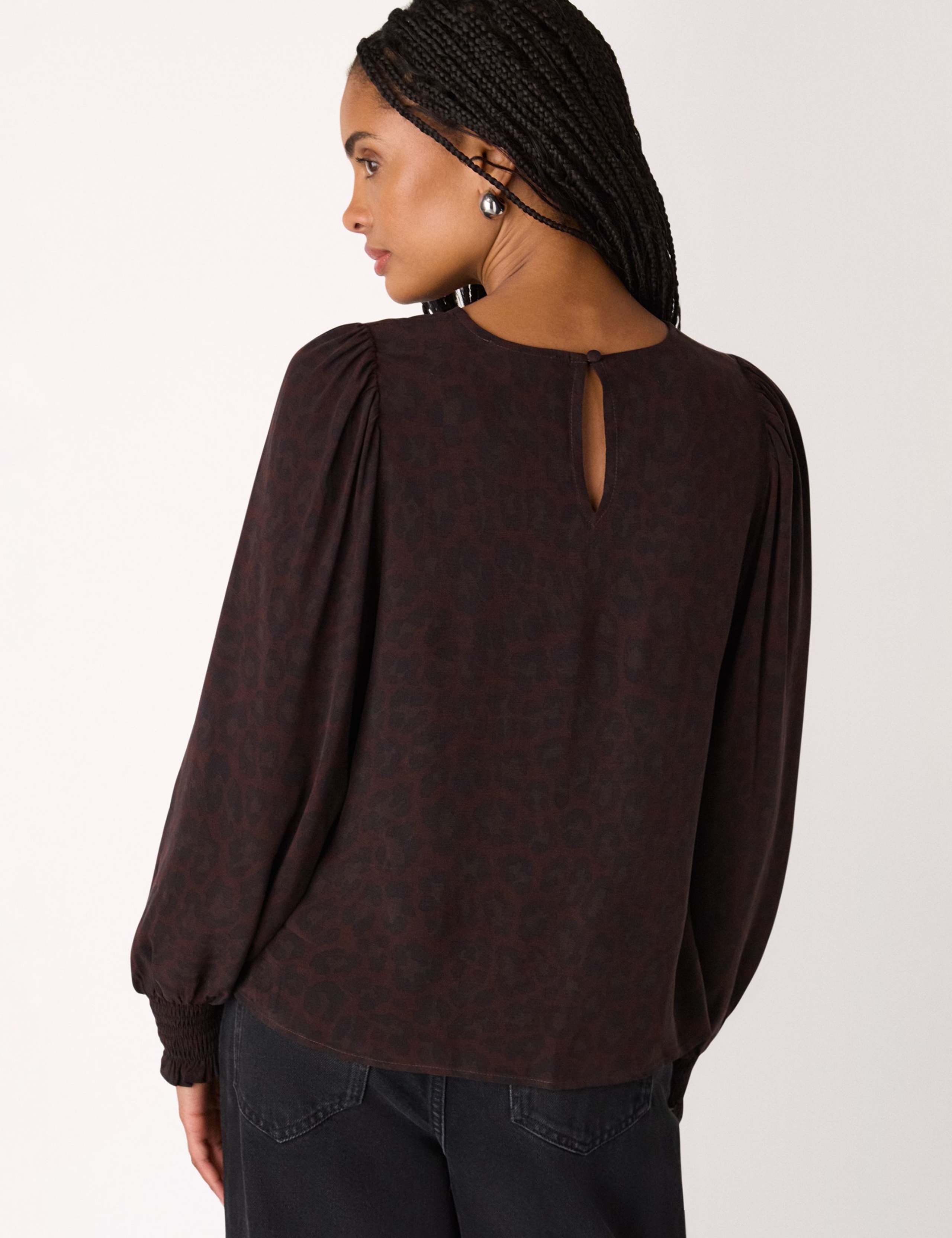 Cupro Rich Leopard Print Shirred Cuff Blouse 3 of 4