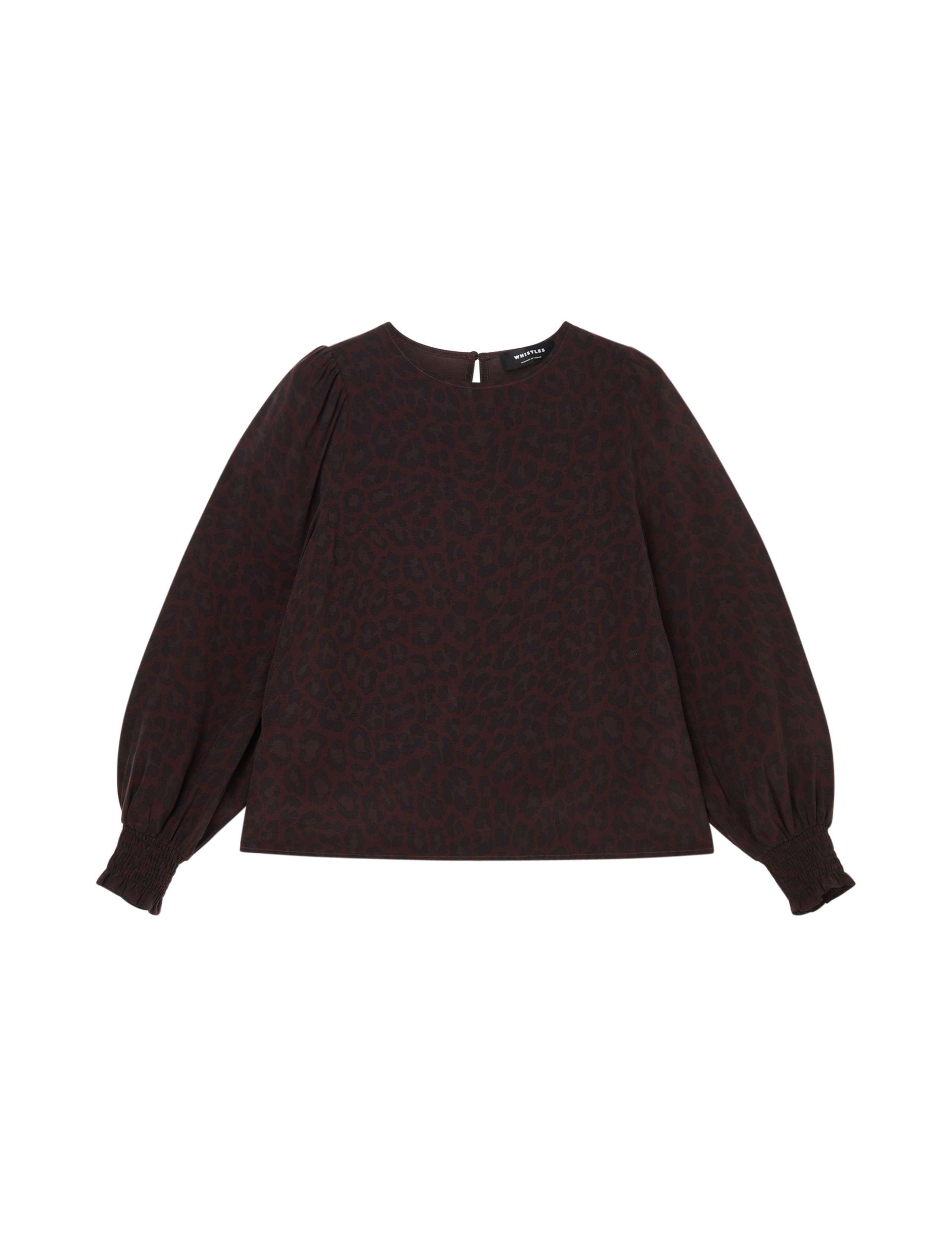 Cupro Rich Leopard Print Shirred Cuff Blouse 2 of 4