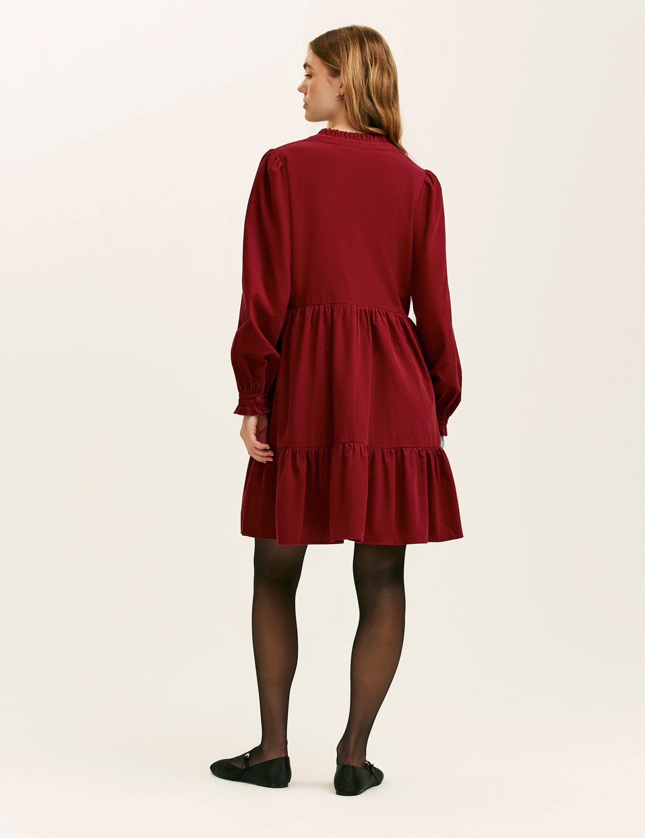 Cord V-Neck Knee Length Tiered Dress 3 of 4