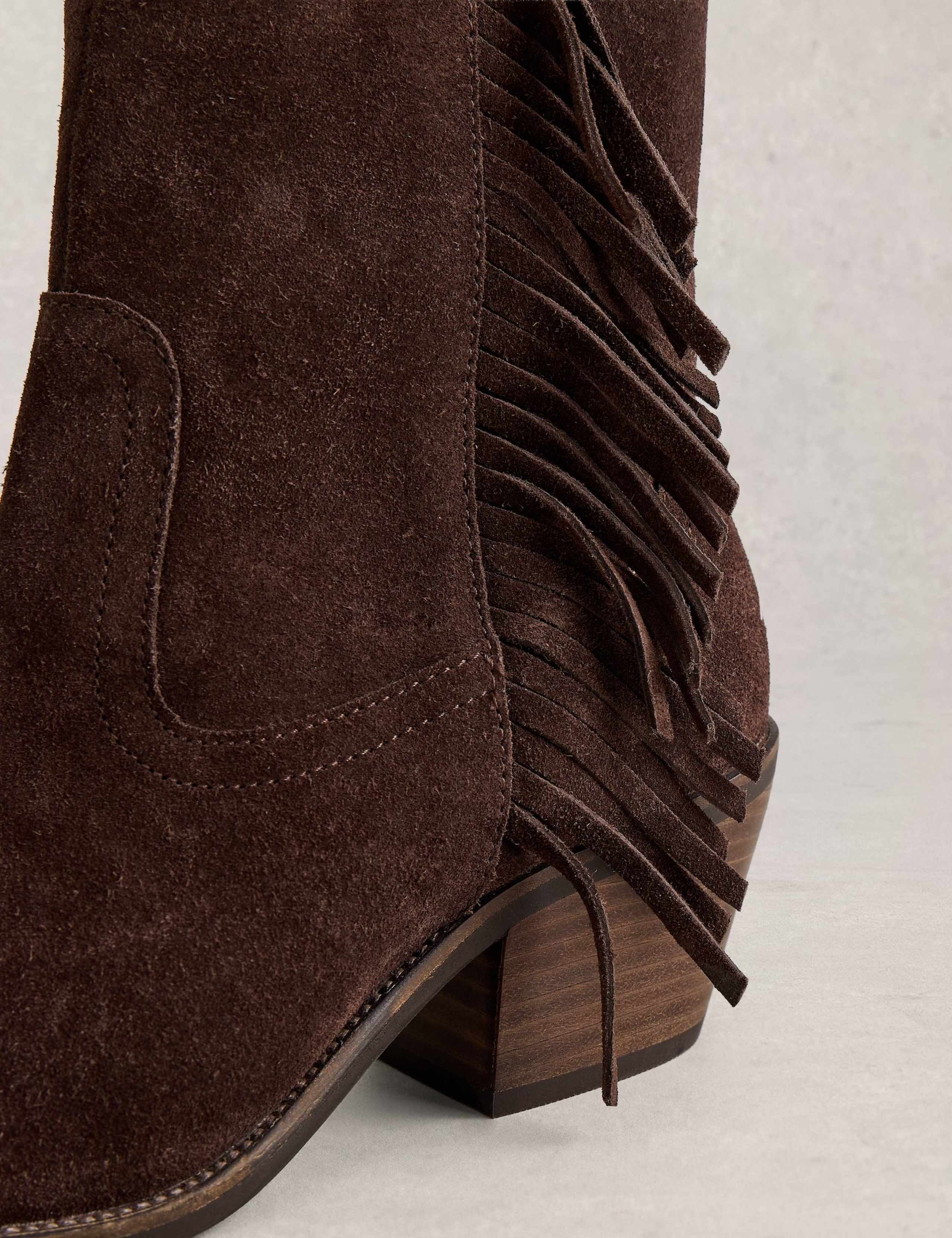 Suede Cowboy Fringed Block Heel Ankle Boots 2 of 4