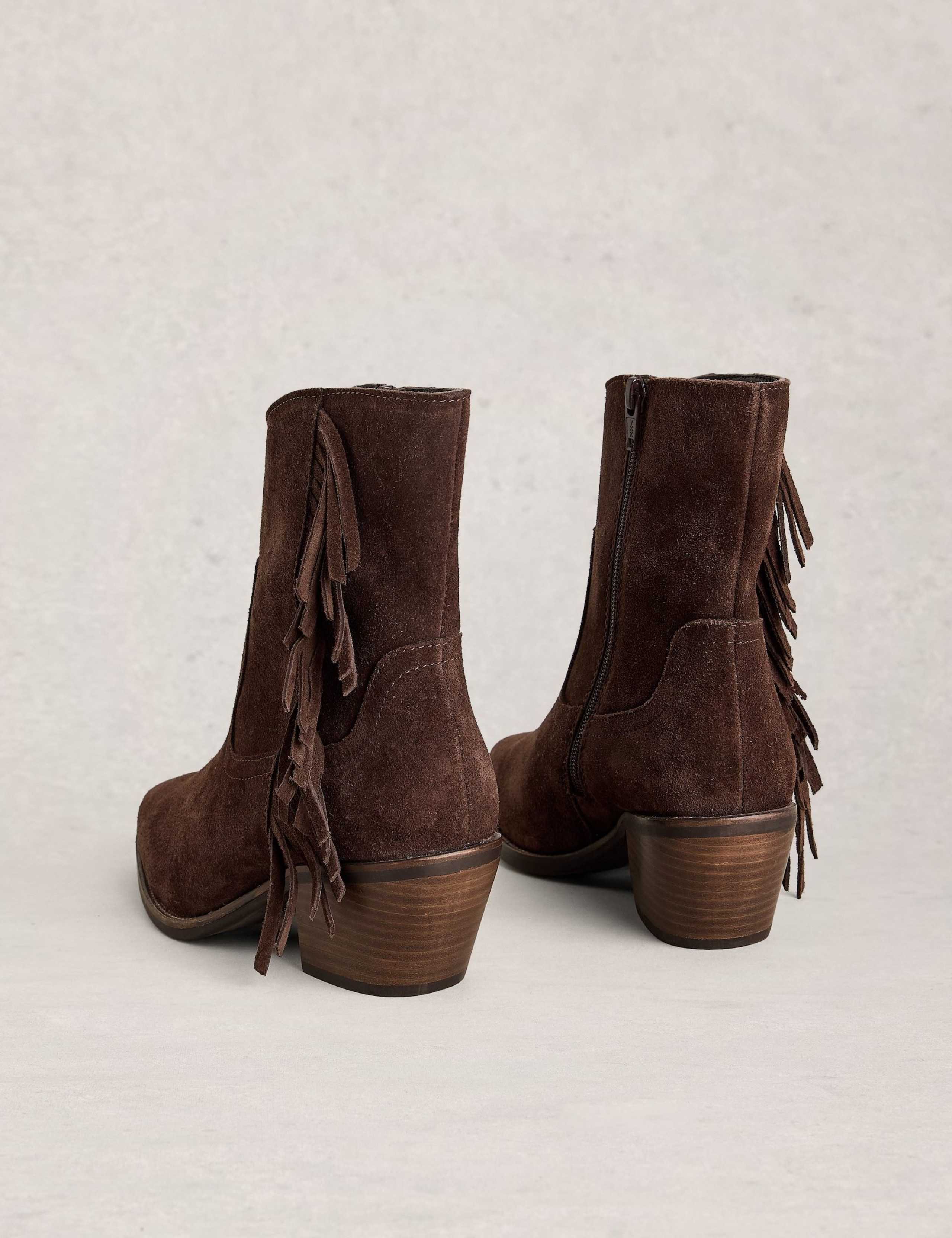 Suede Cowboy Fringed Block Heel Ankle Boots 3 of 4