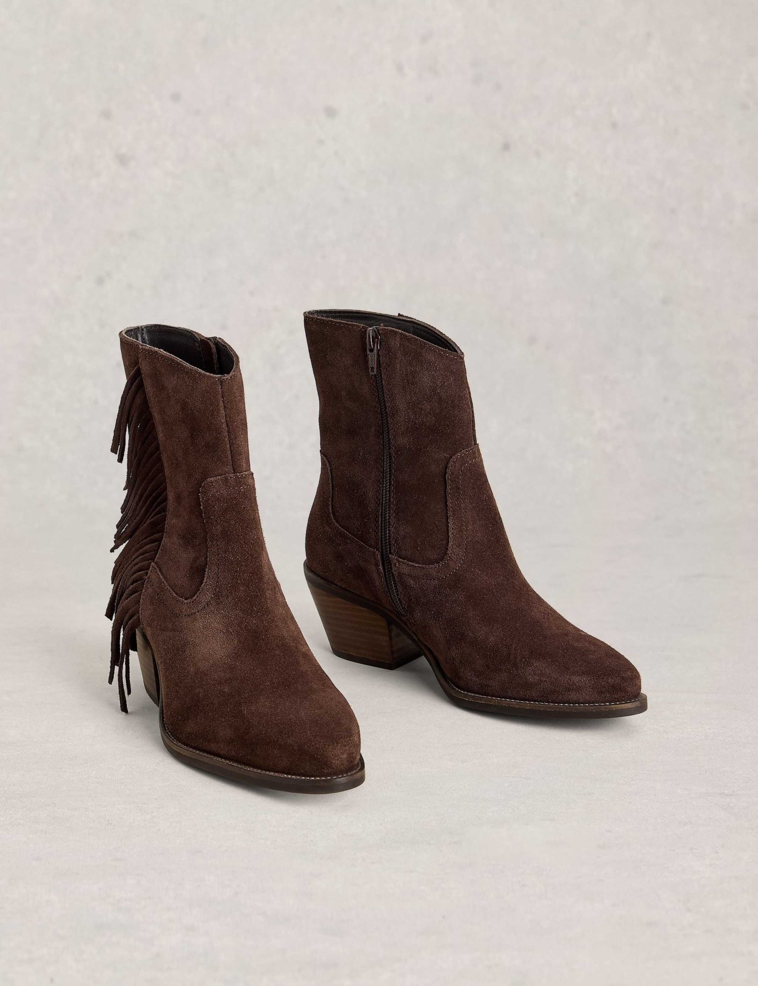 Suede Cowboy Fringed Block Heel Ankle Boots 4 of 4