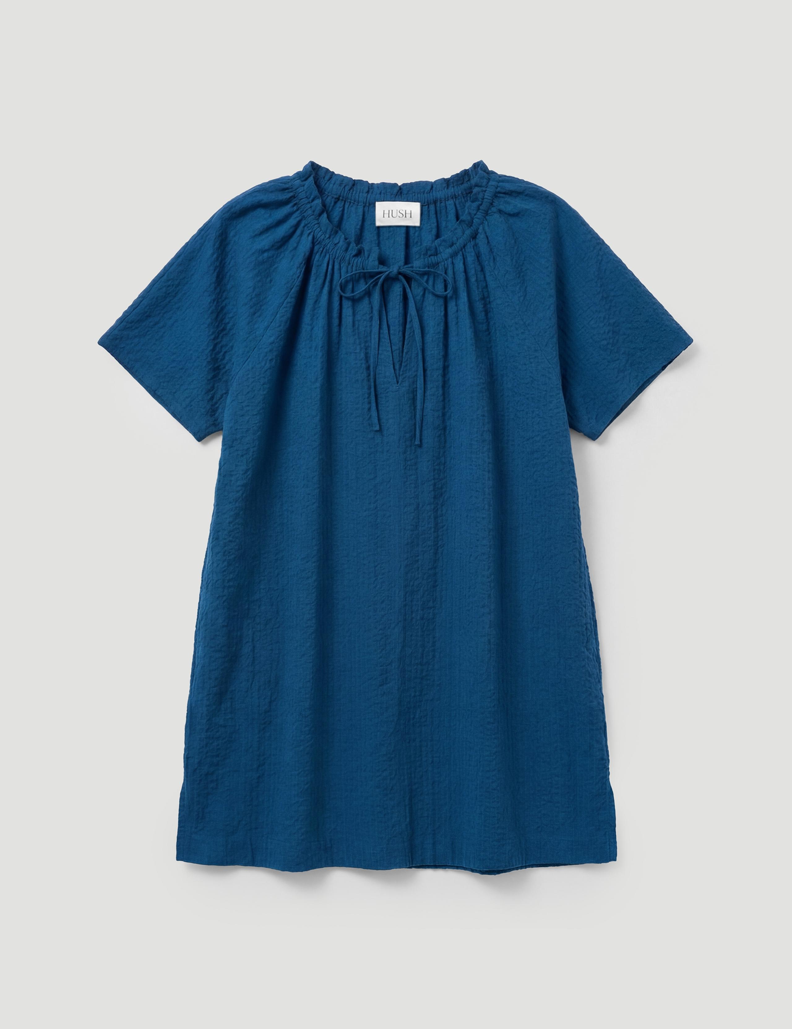 Pure Cotton Textured Tie Neck Mini Beach Dress 2 of 5