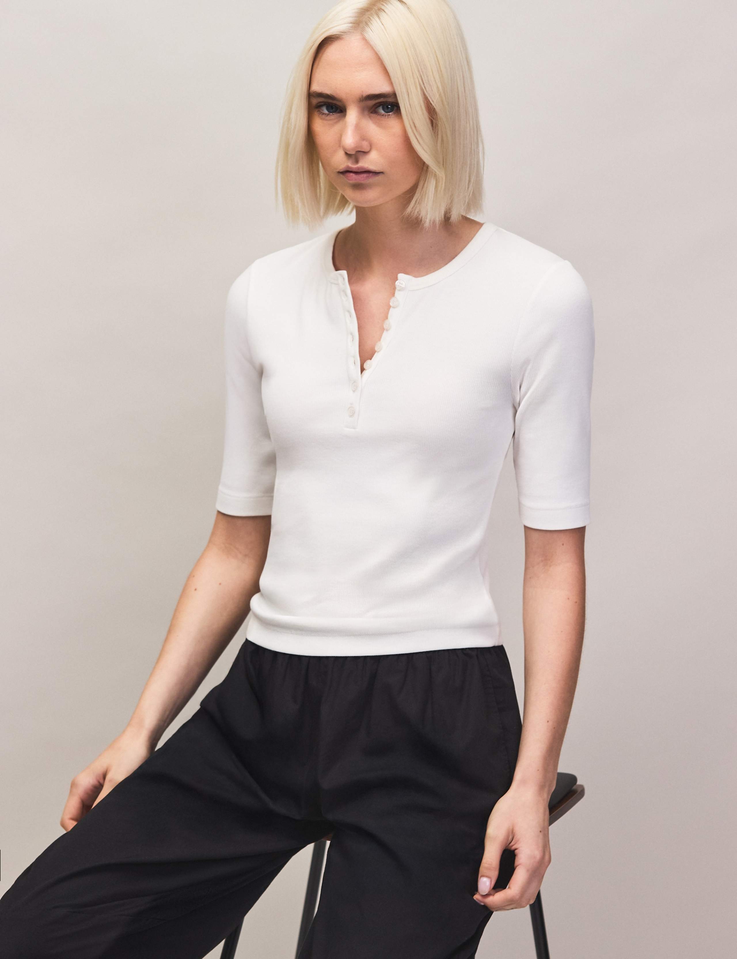 Cotton Modal Blend Ribbed Henley Top 5 of 5