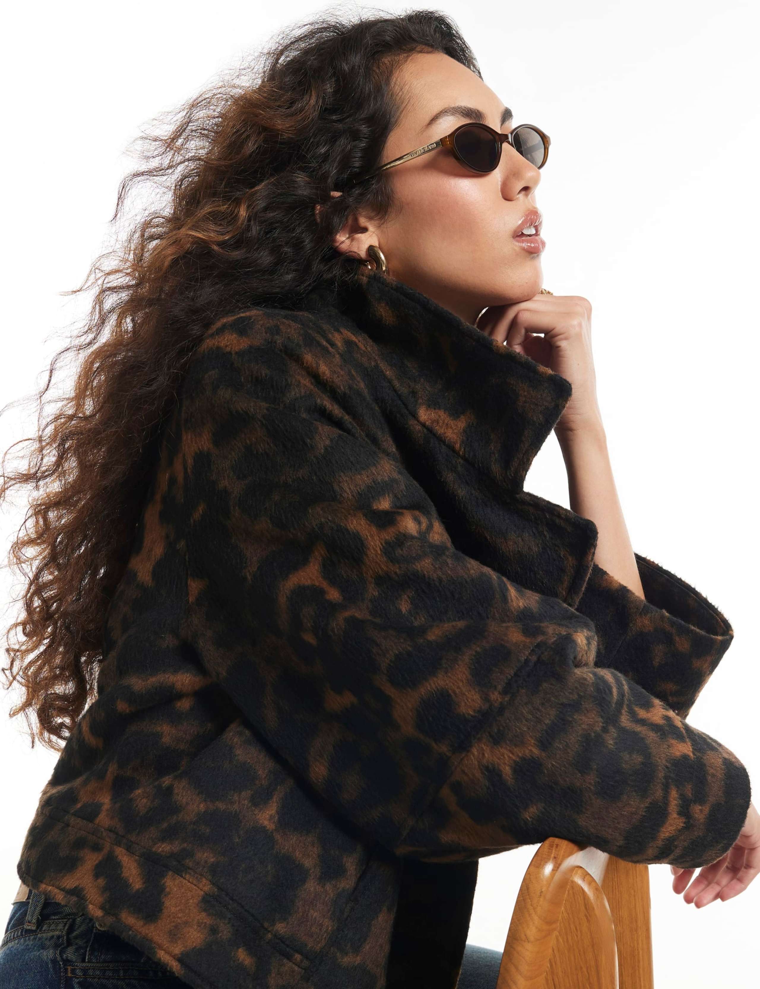 Leopard Print Funnel Neck Oversized Jacket 3 of 3