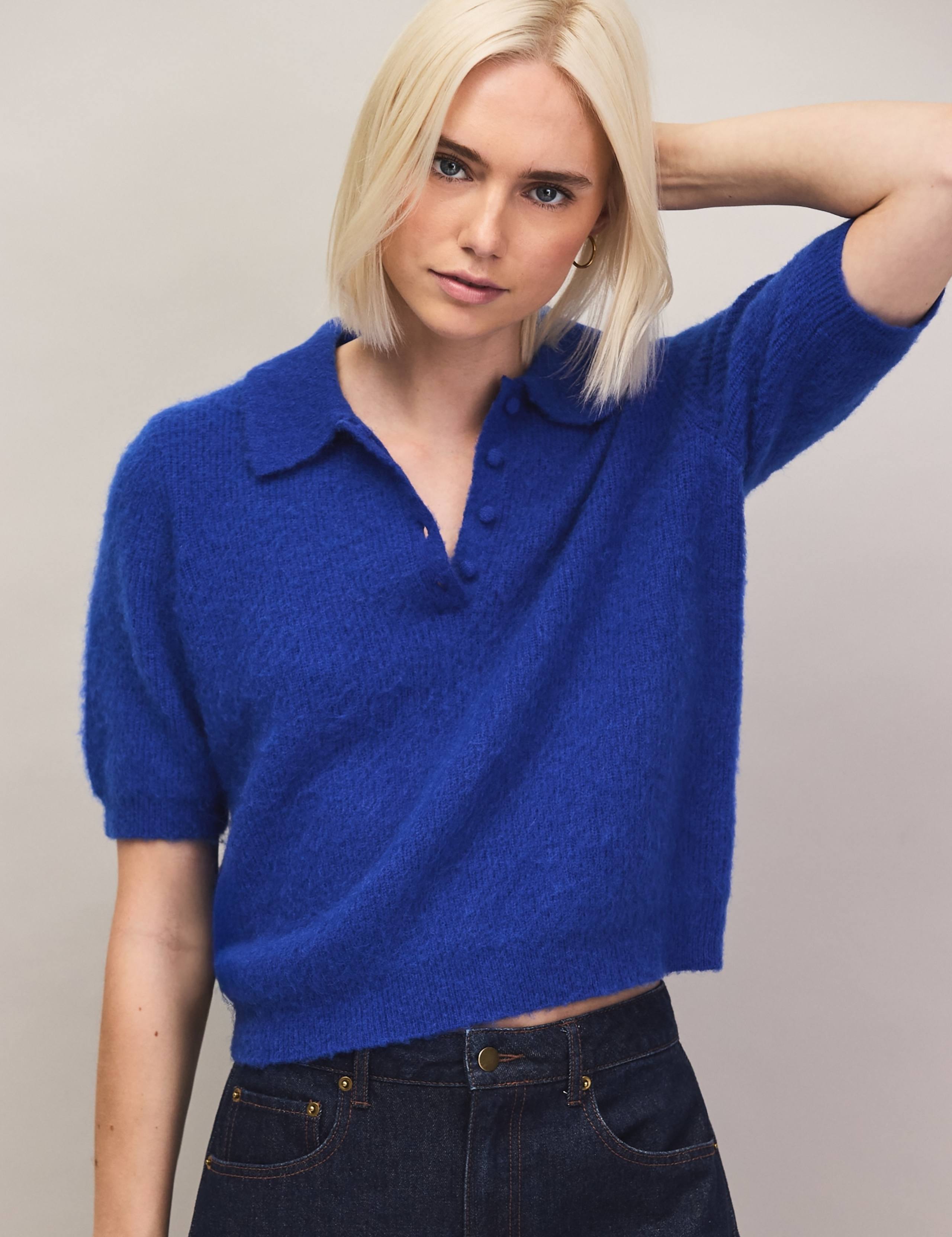 Wool Blend Collared Knitted Puff Sleeve Top 4 of 6