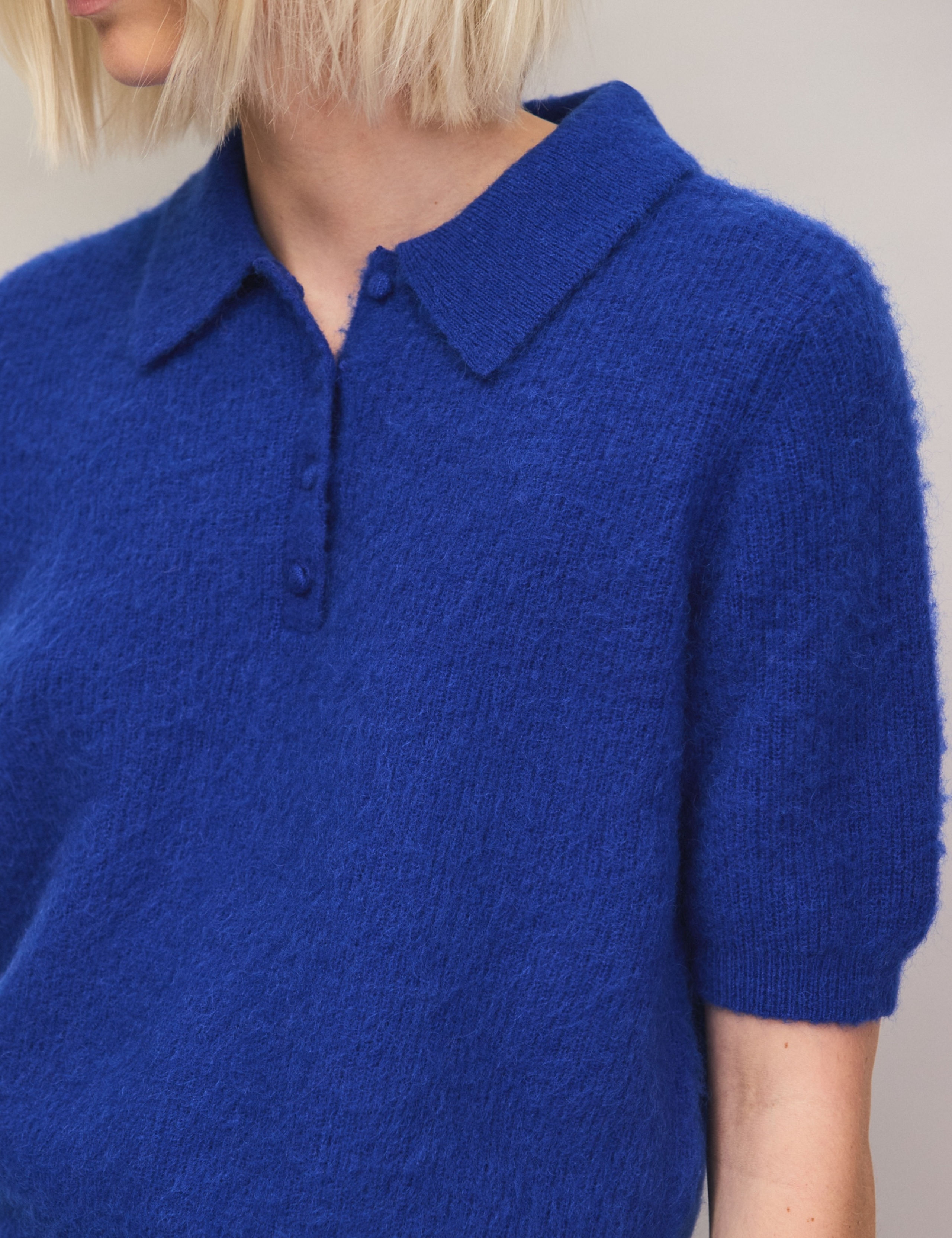 Wool Blend Collared Knitted Puff Sleeve Top 5 of 6