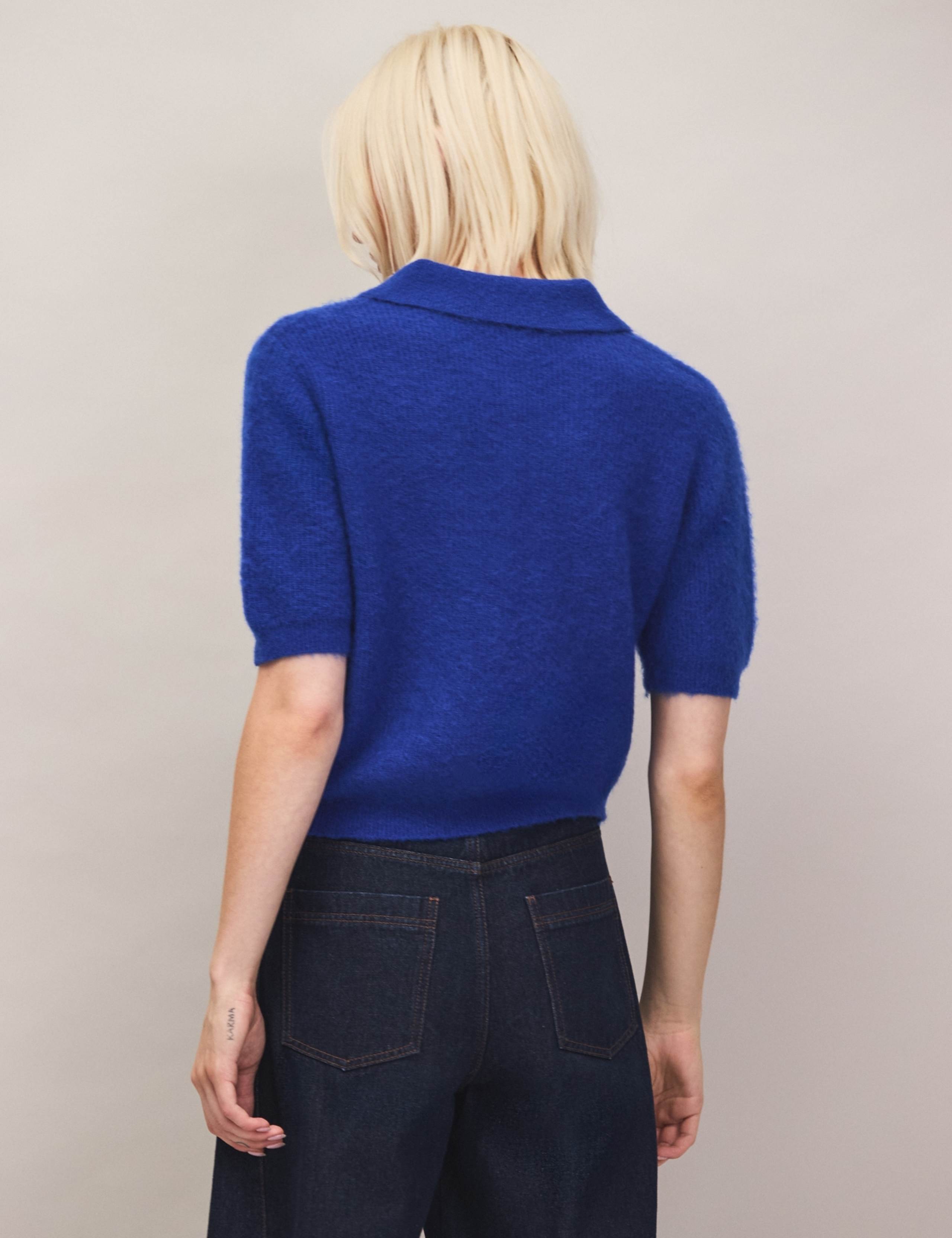 Wool Blend Collared Knitted Puff Sleeve Top 6 of 6