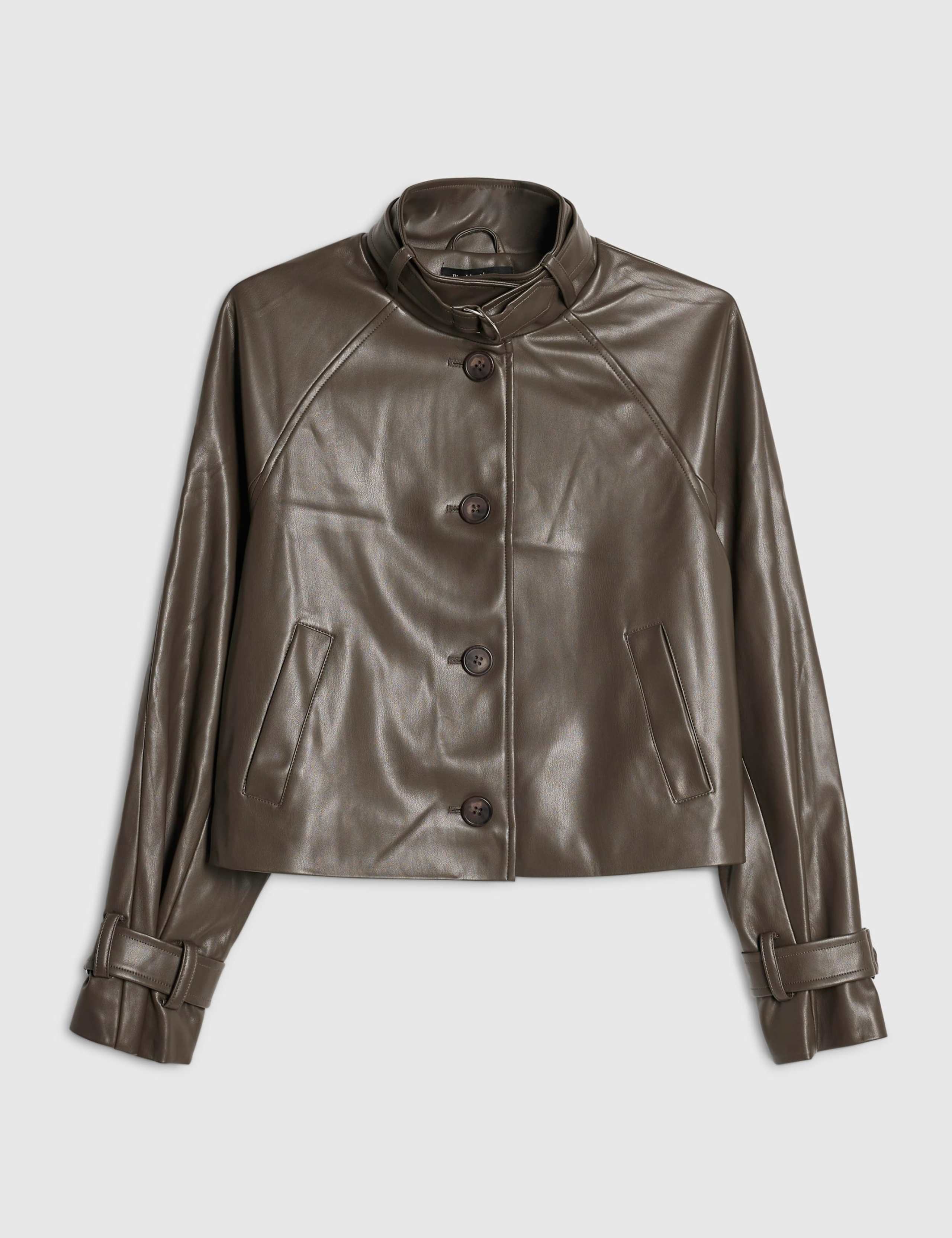 Faux Leather Funnel Neck Cropped Trench Coat 5 of 6