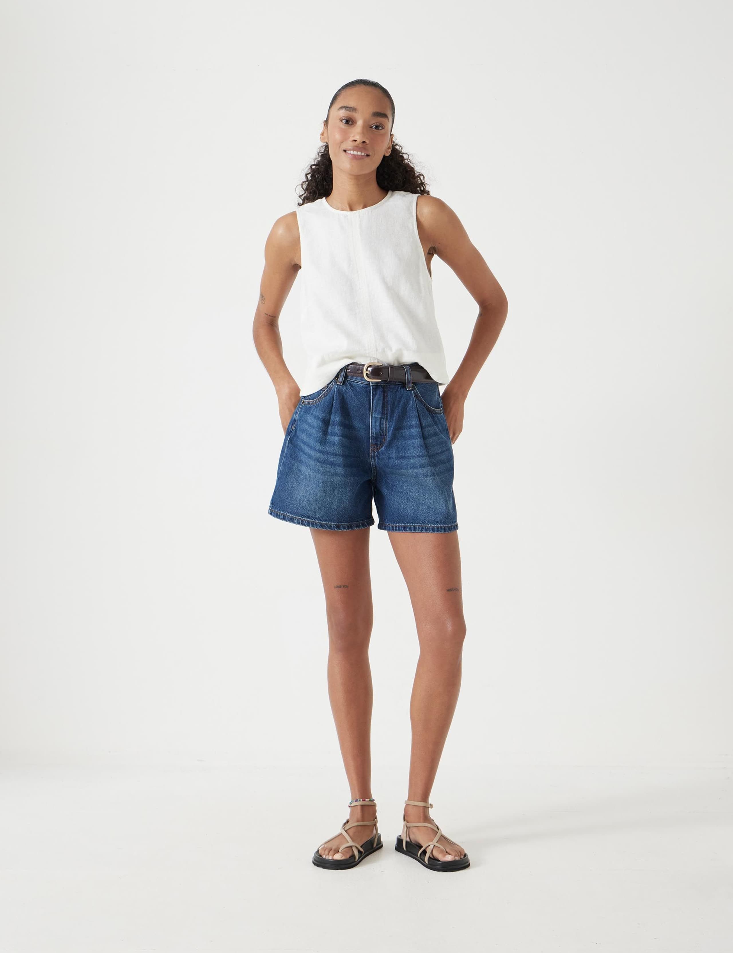 Denim Pleat Front Shorts 4 of 5