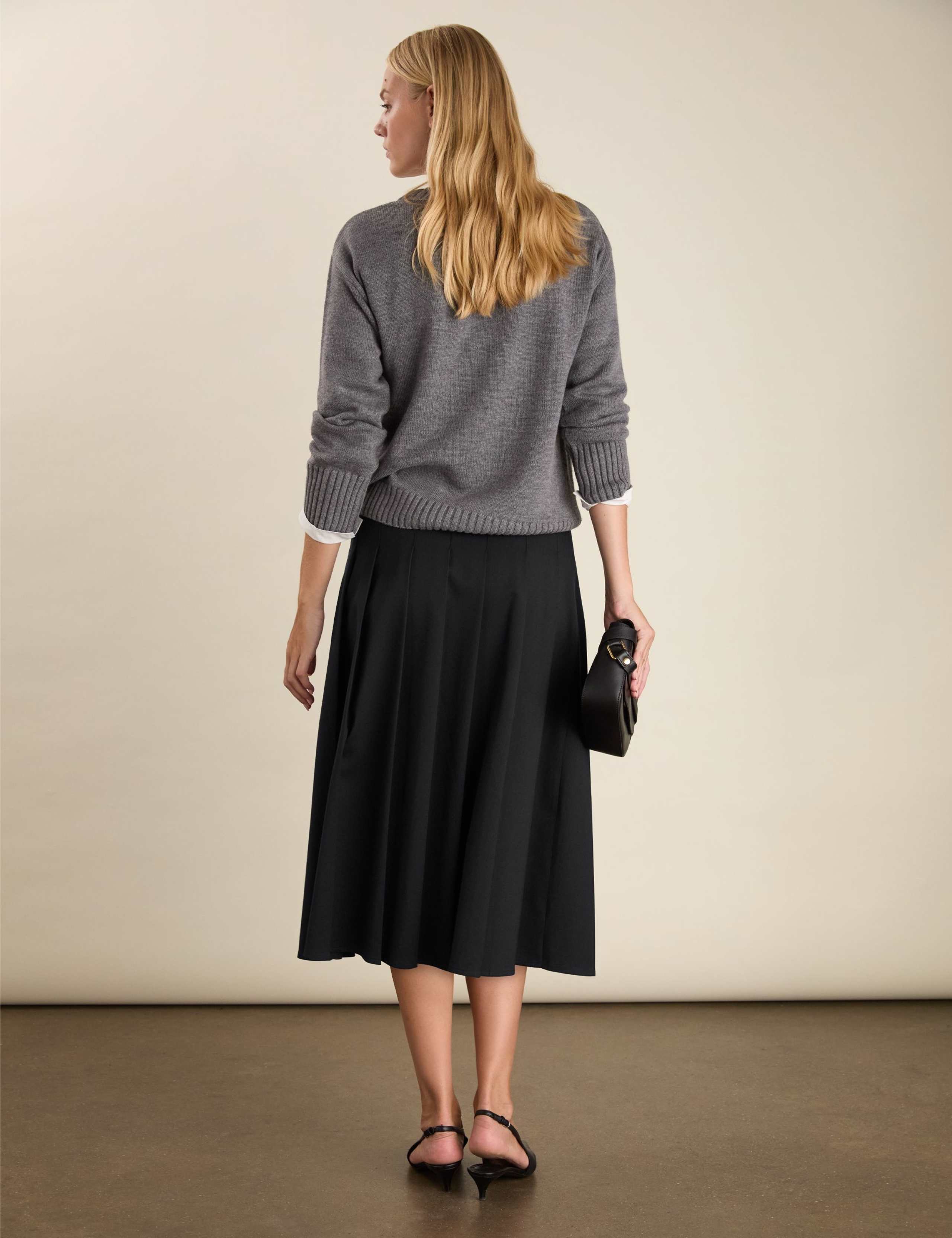 Wool Blend Pleated Midi A-Line Skirt 3 of 5