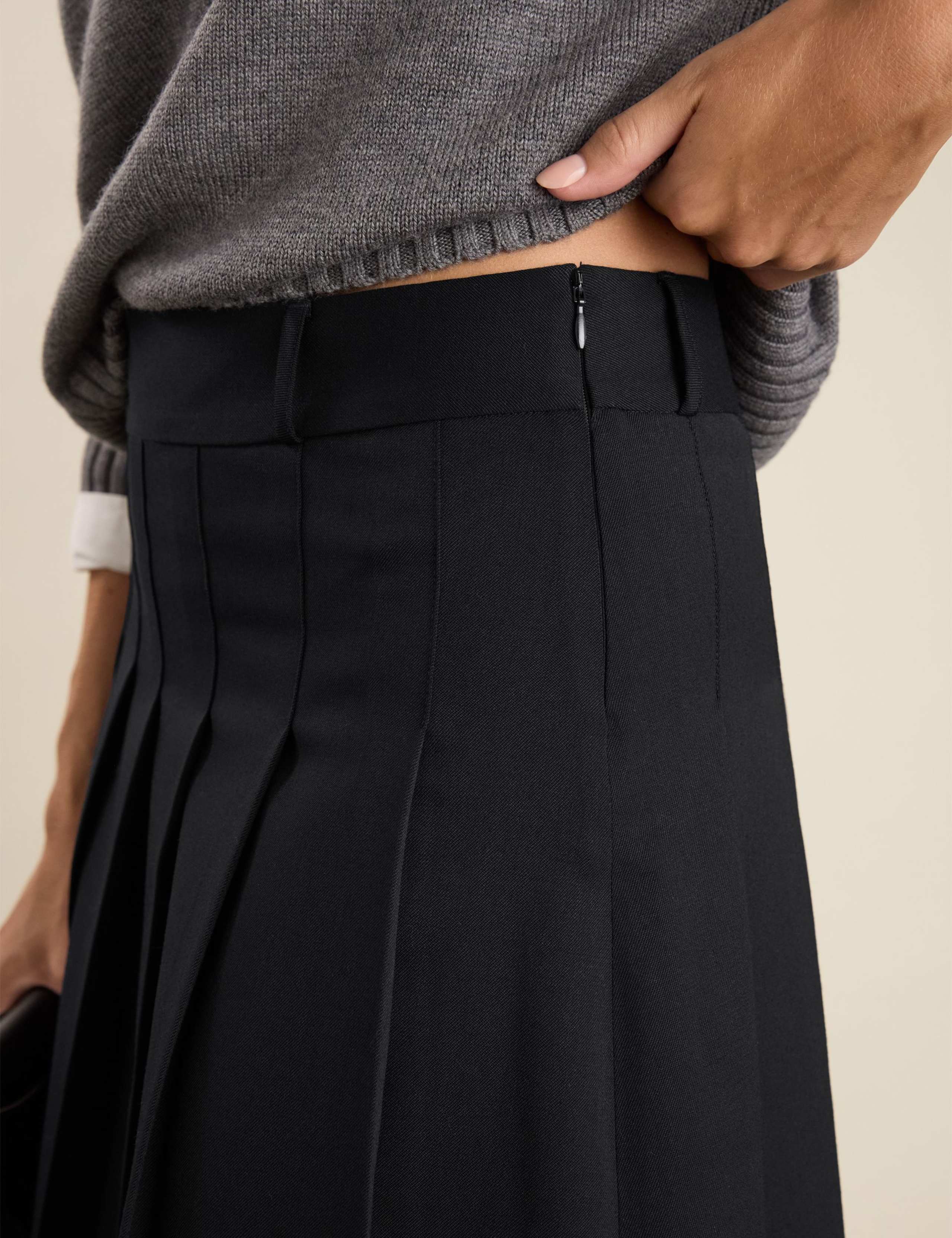 Wool Blend Pleated Midi A-Line Skirt 5 of 5