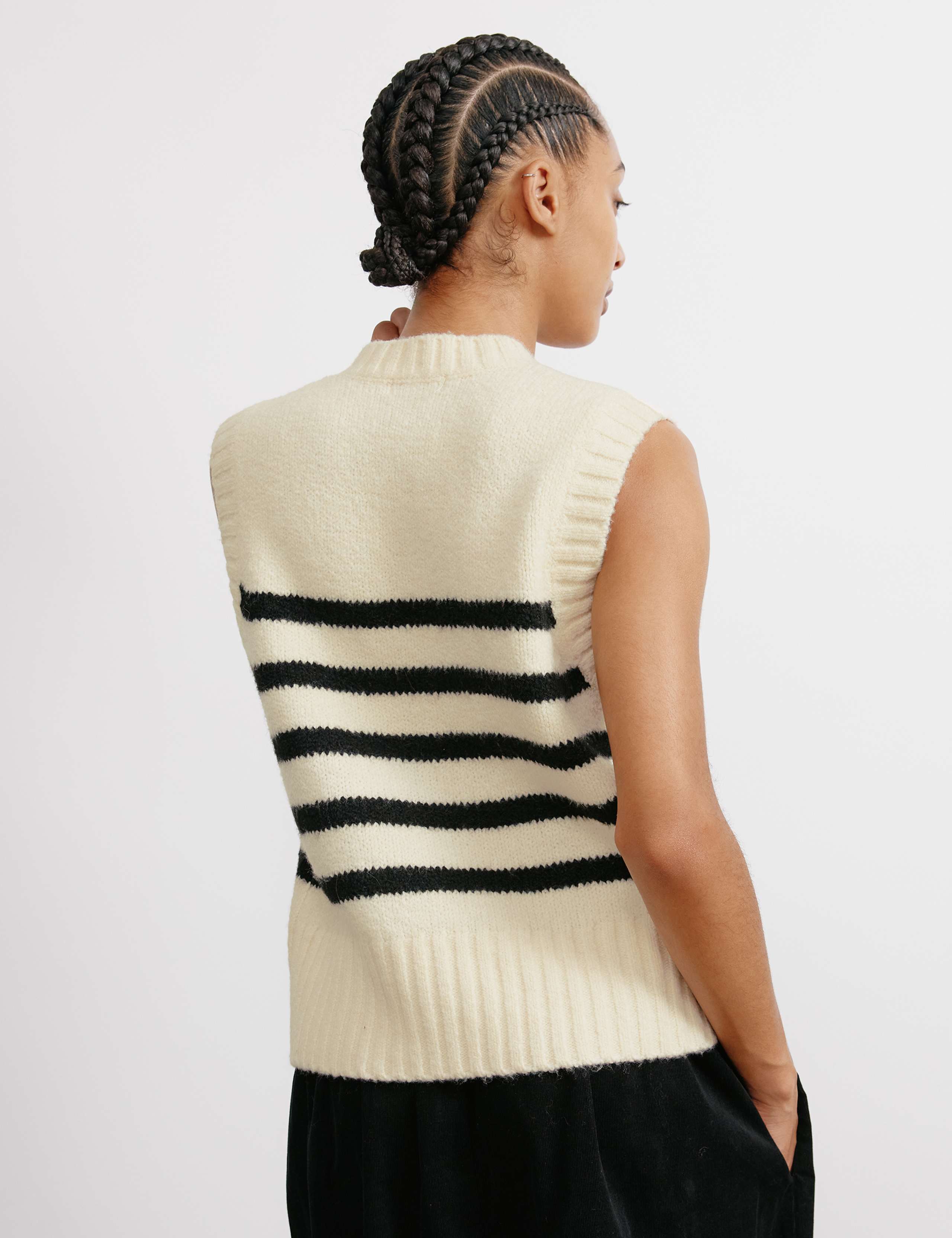 Striped Crew Neck Knitted Top with Wool 4 of 6