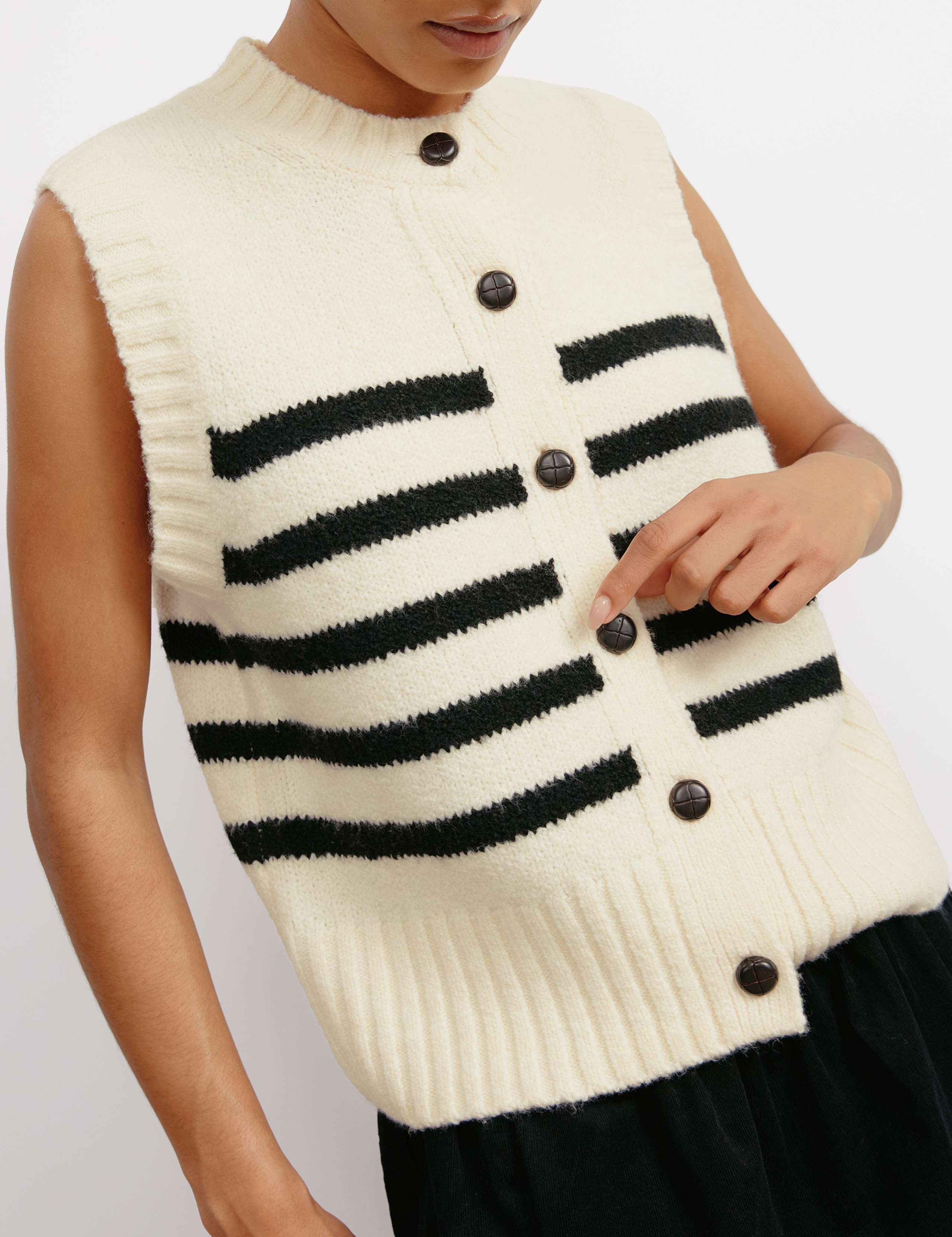 Striped Crew Neck Knitted Top with Wool 5 of 6