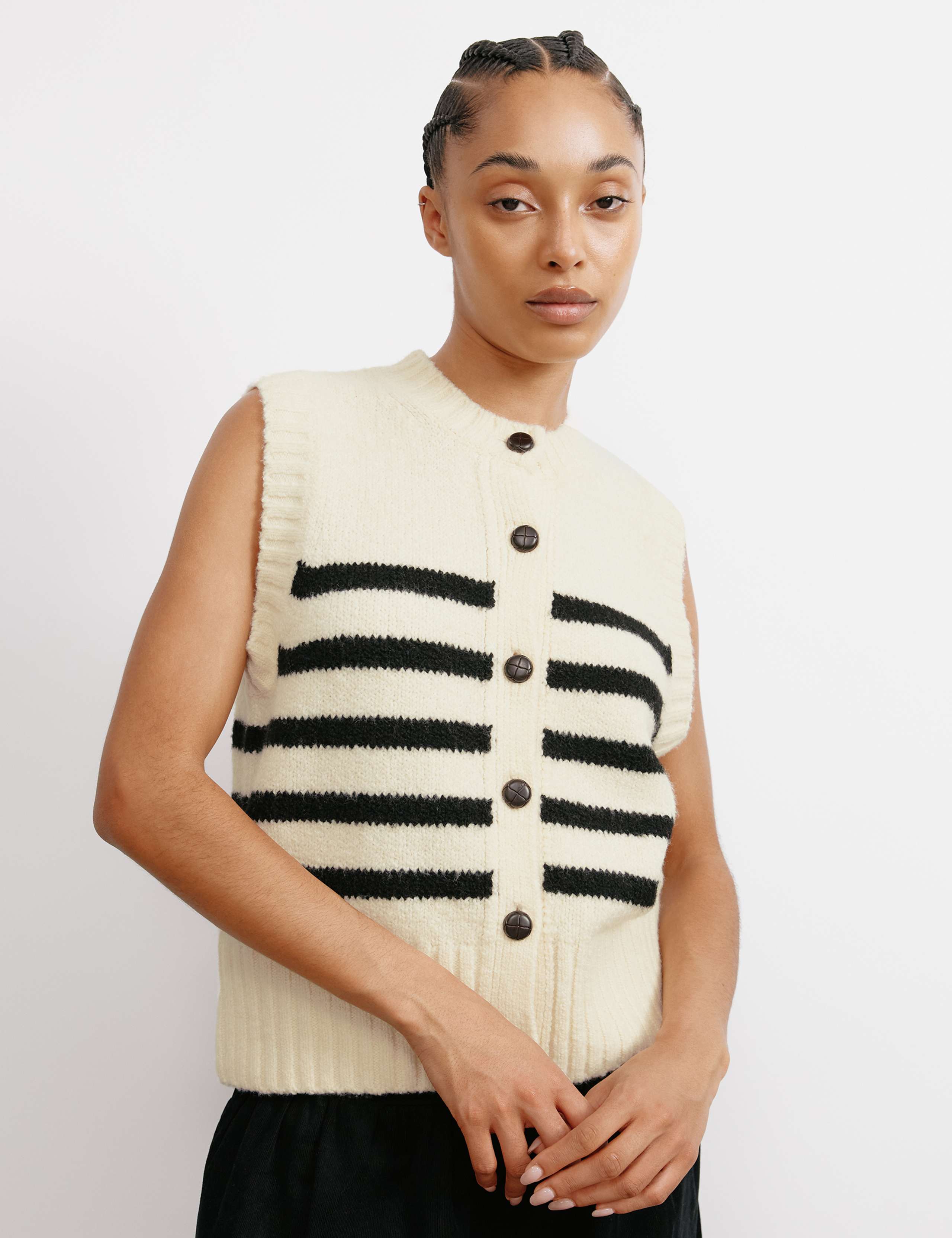 Striped Crew Neck Knitted Top with Wool 6 of 6