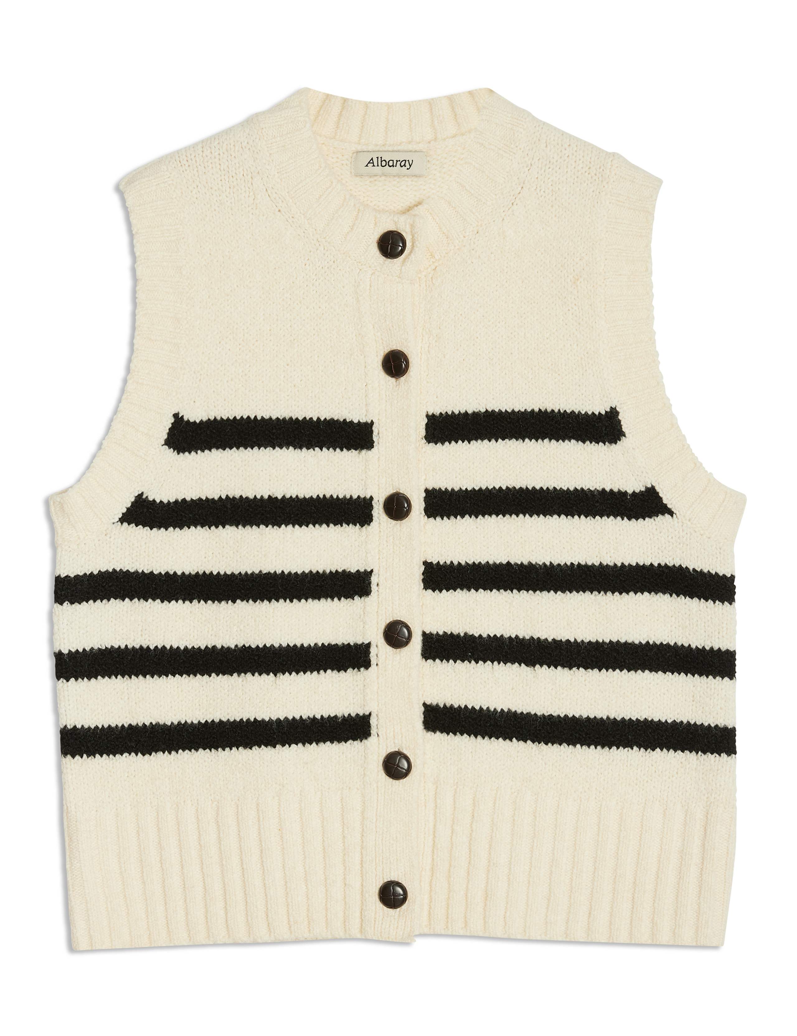 Striped Crew Neck Knitted Top with Wool 2 of 6