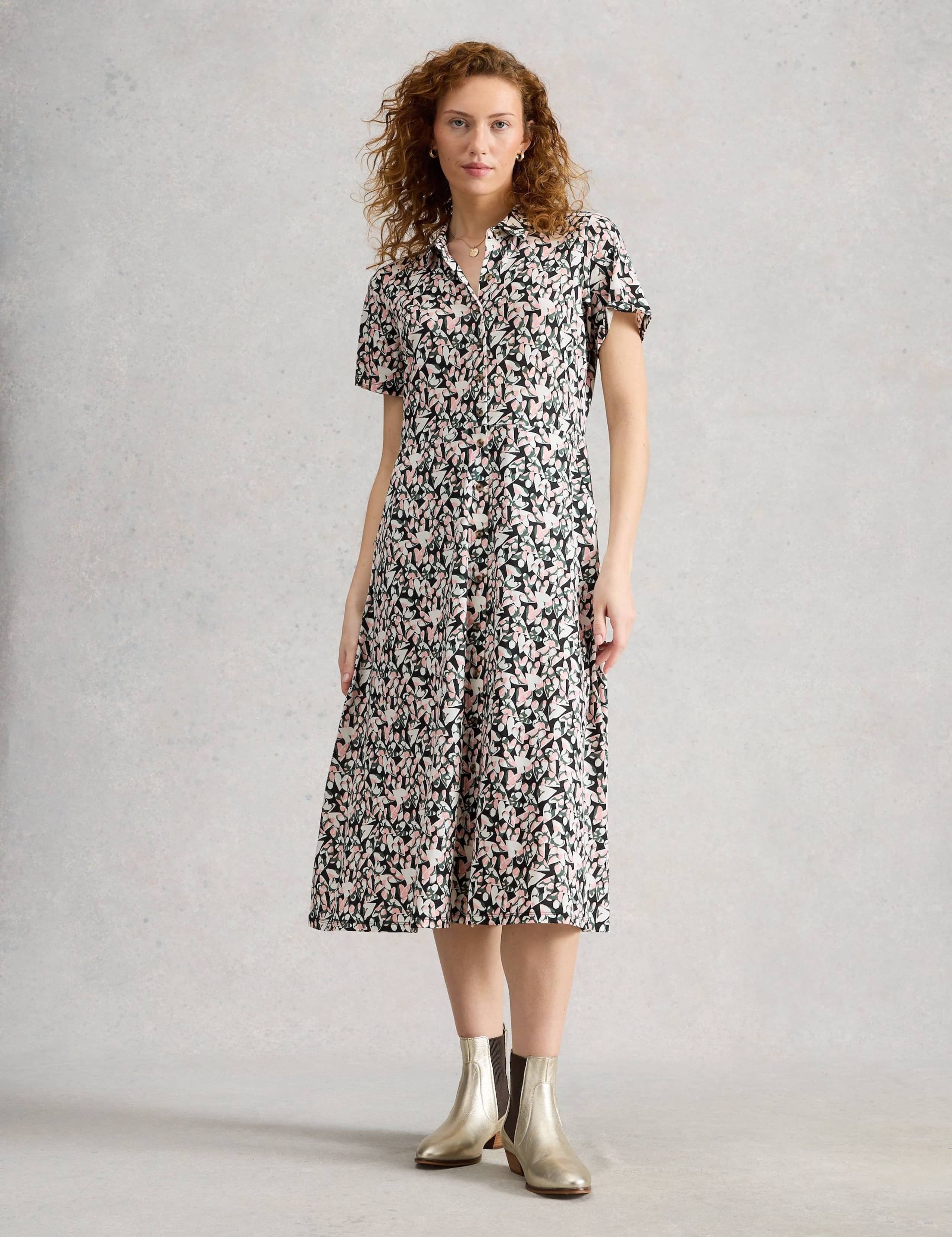 Jersey Floral Midi Shirt Dress 1 of 6