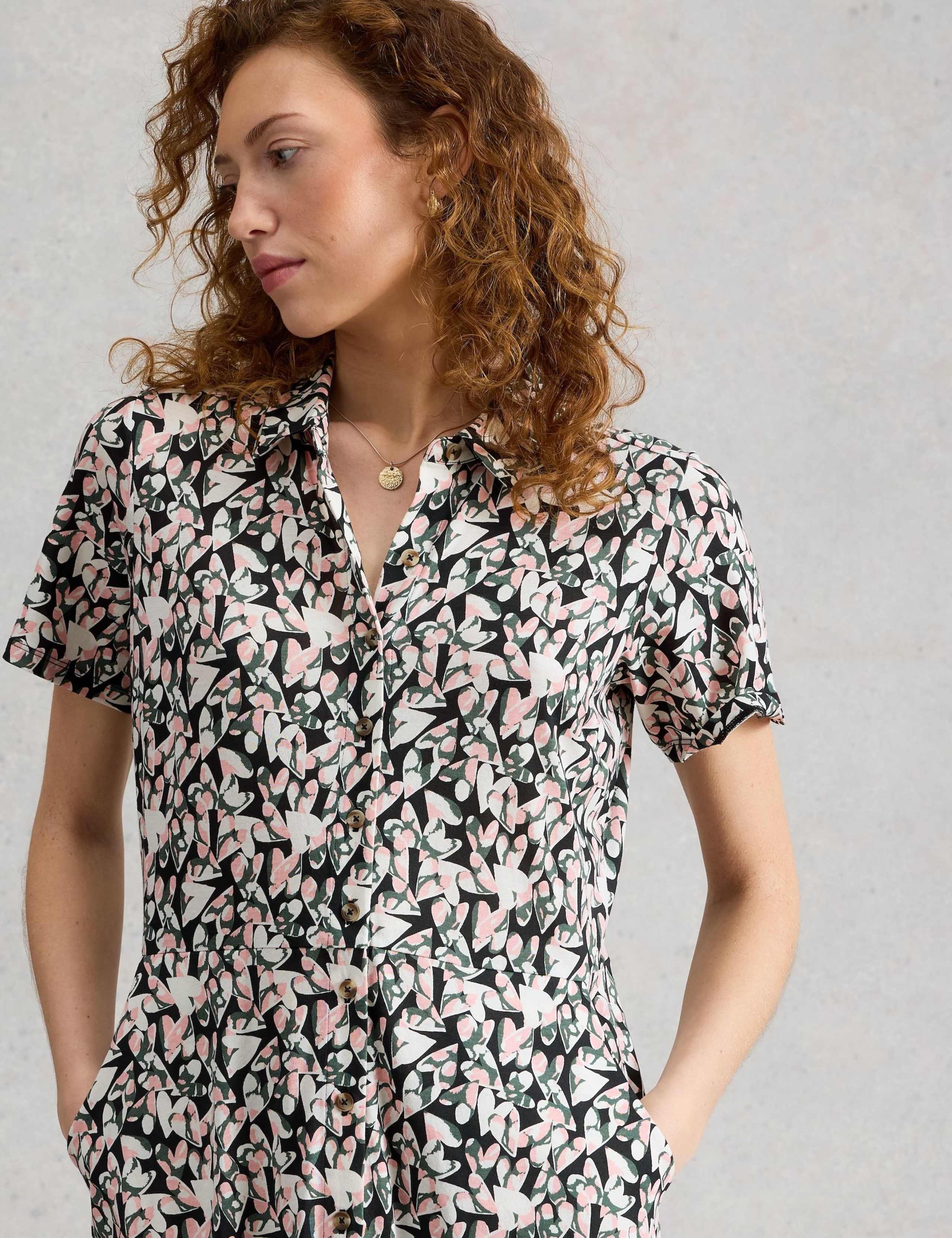 Jersey Floral Midi Shirt Dress 3 of 6