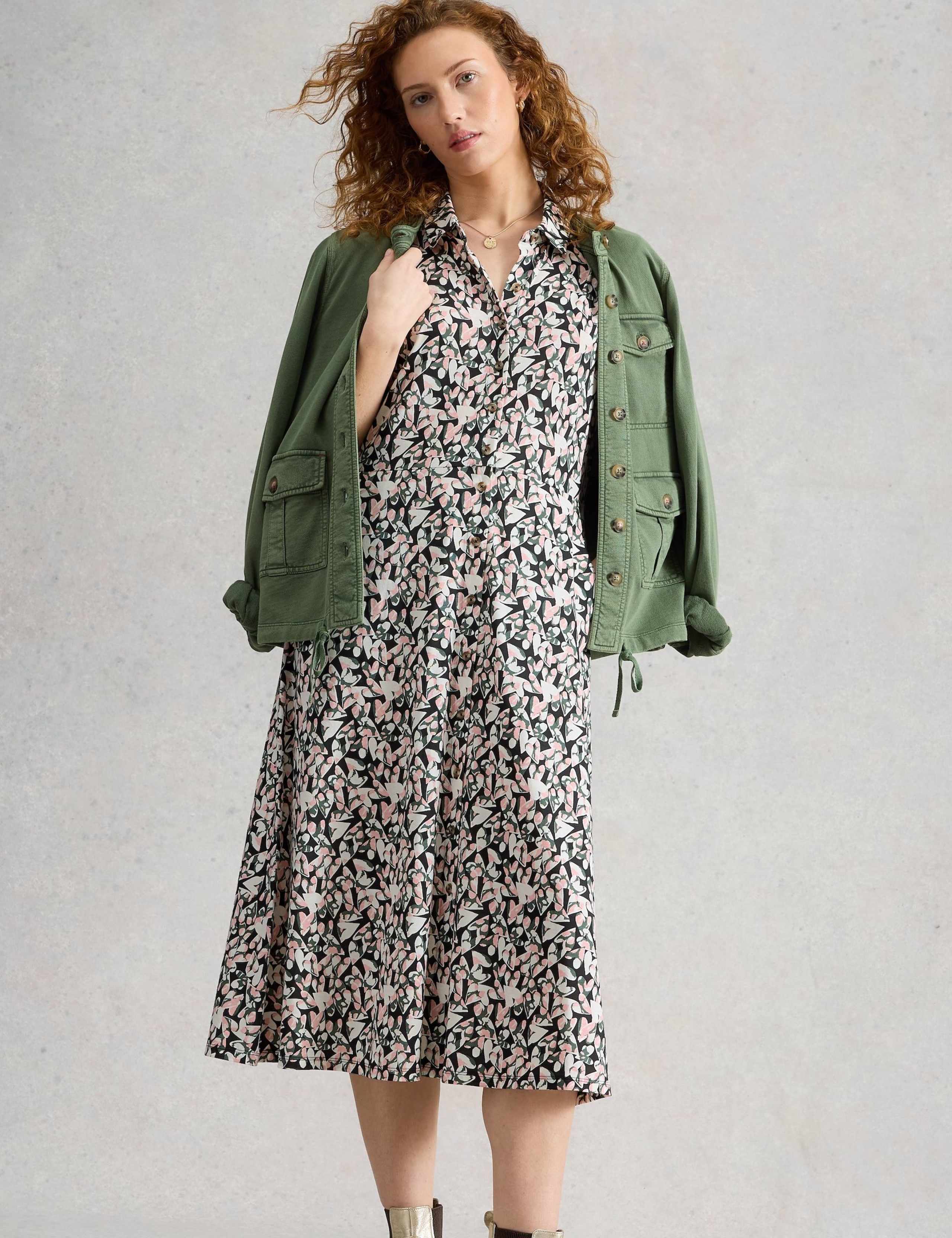 Jersey Floral Midi Shirt Dress 4 of 6