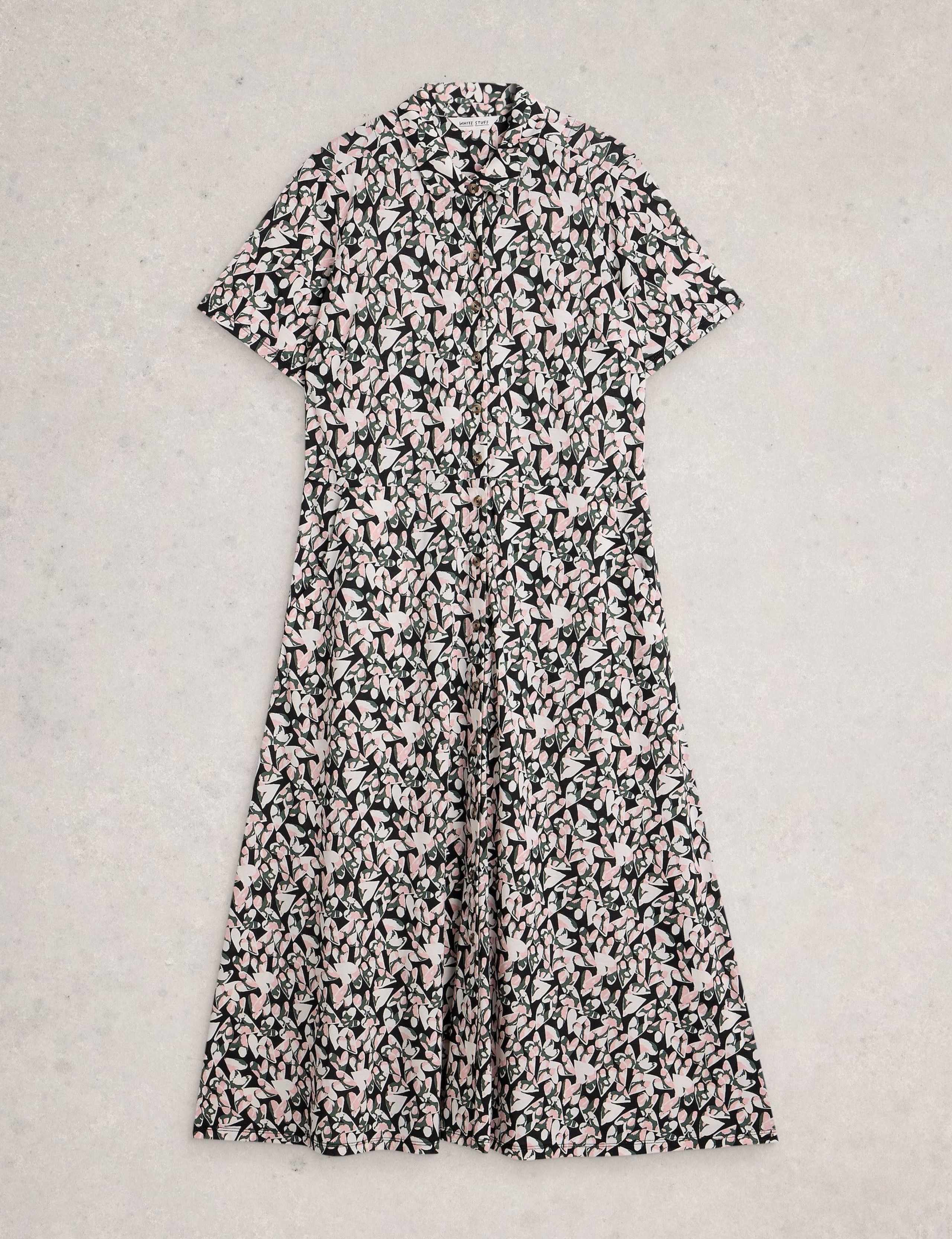 Jersey Floral Midi Shirt Dress 2 of 6