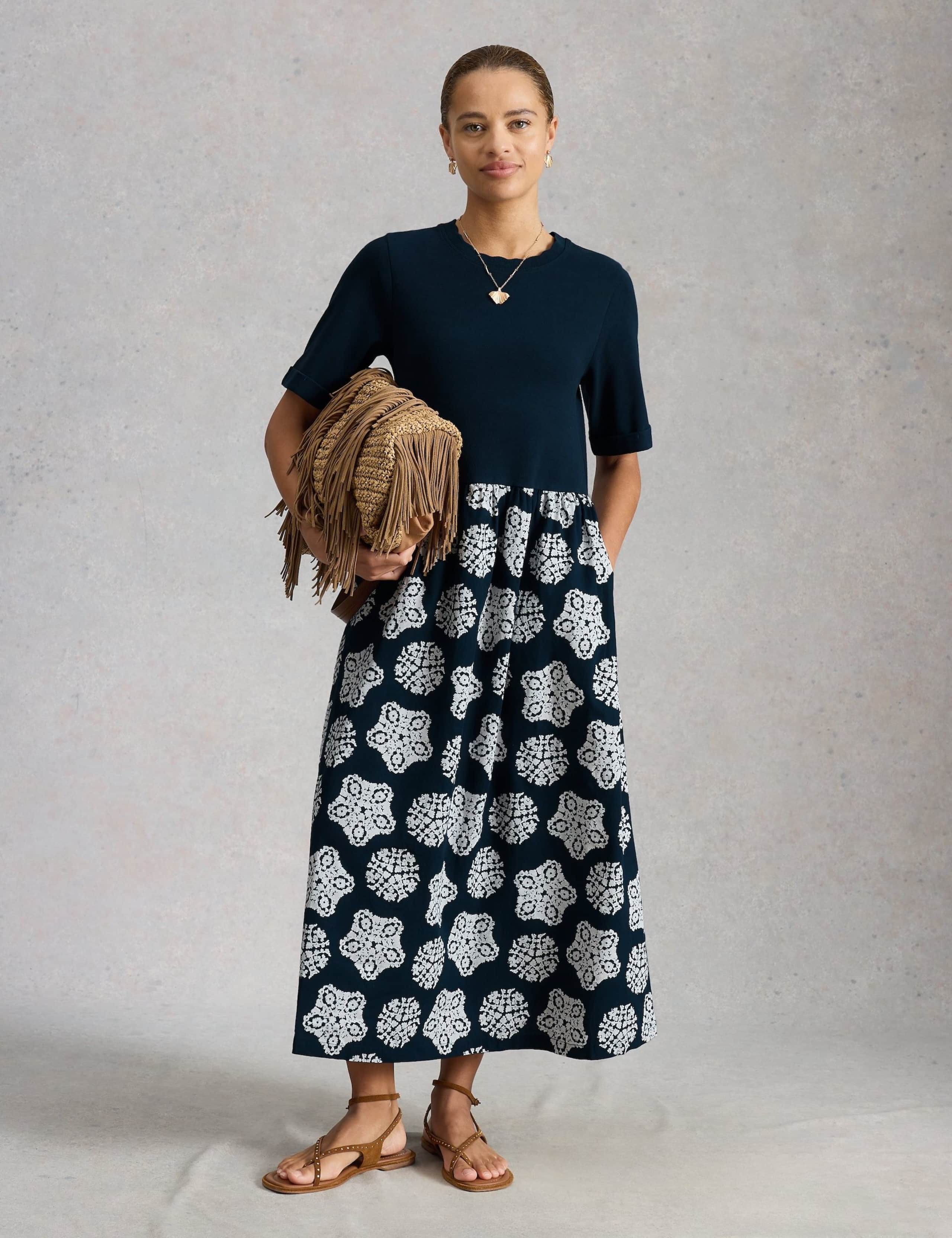 Pure Cotton Printed Midaxi Skater Dress 1 of 6