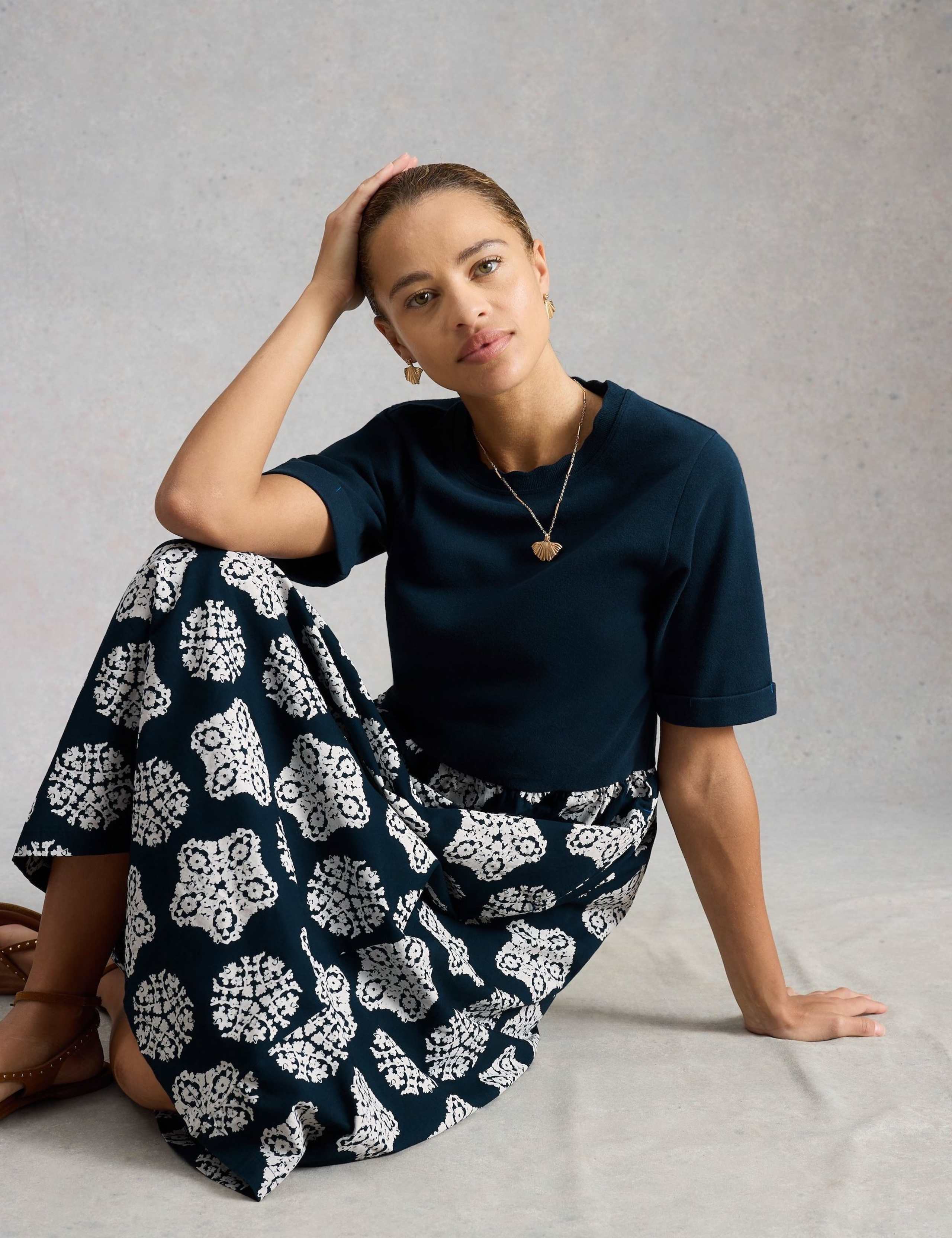 Pure Cotton Printed Midaxi Skater Dress 6 of 6