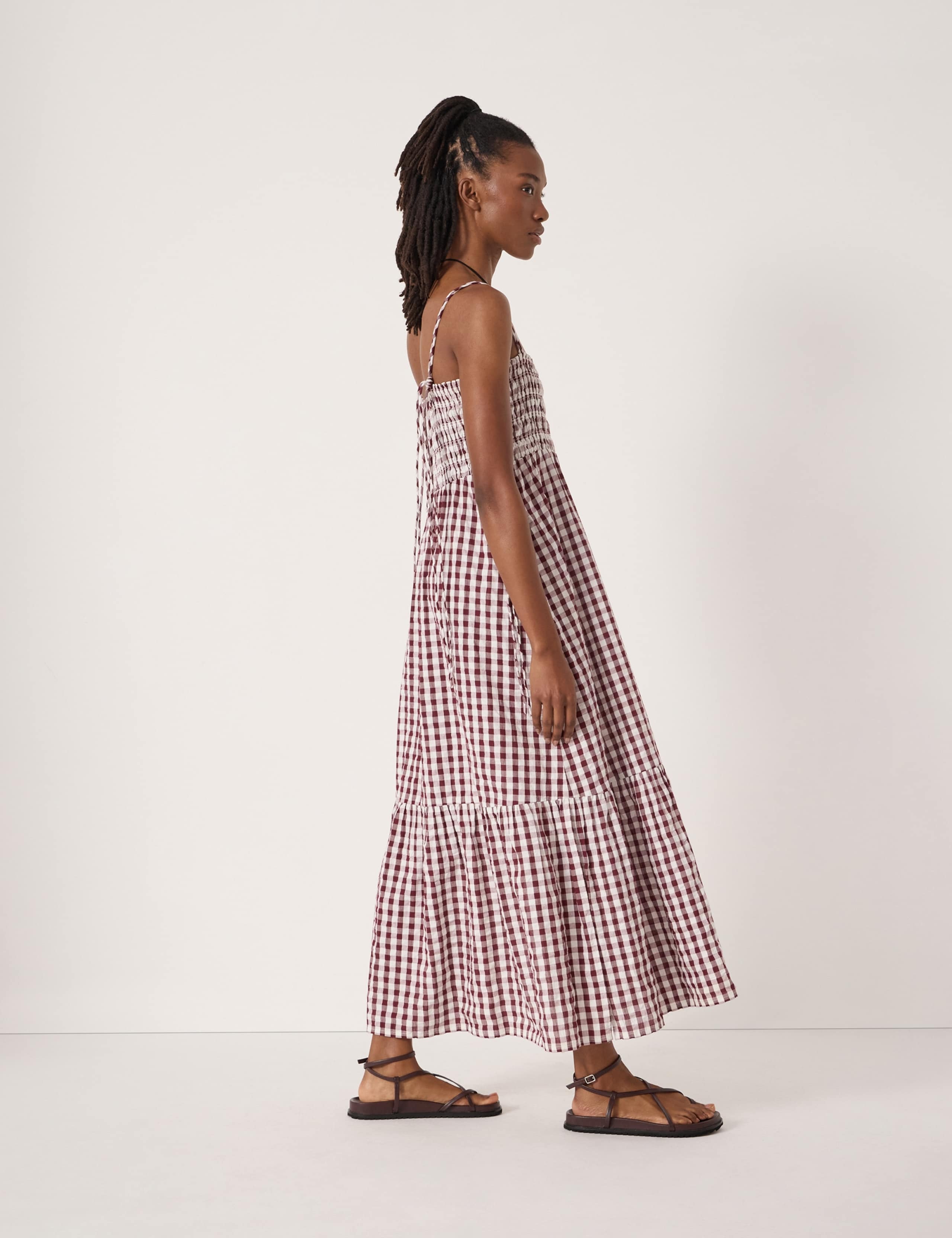 Pure Cotton Gingham Midi Shirred Beach Dress 3 of 5